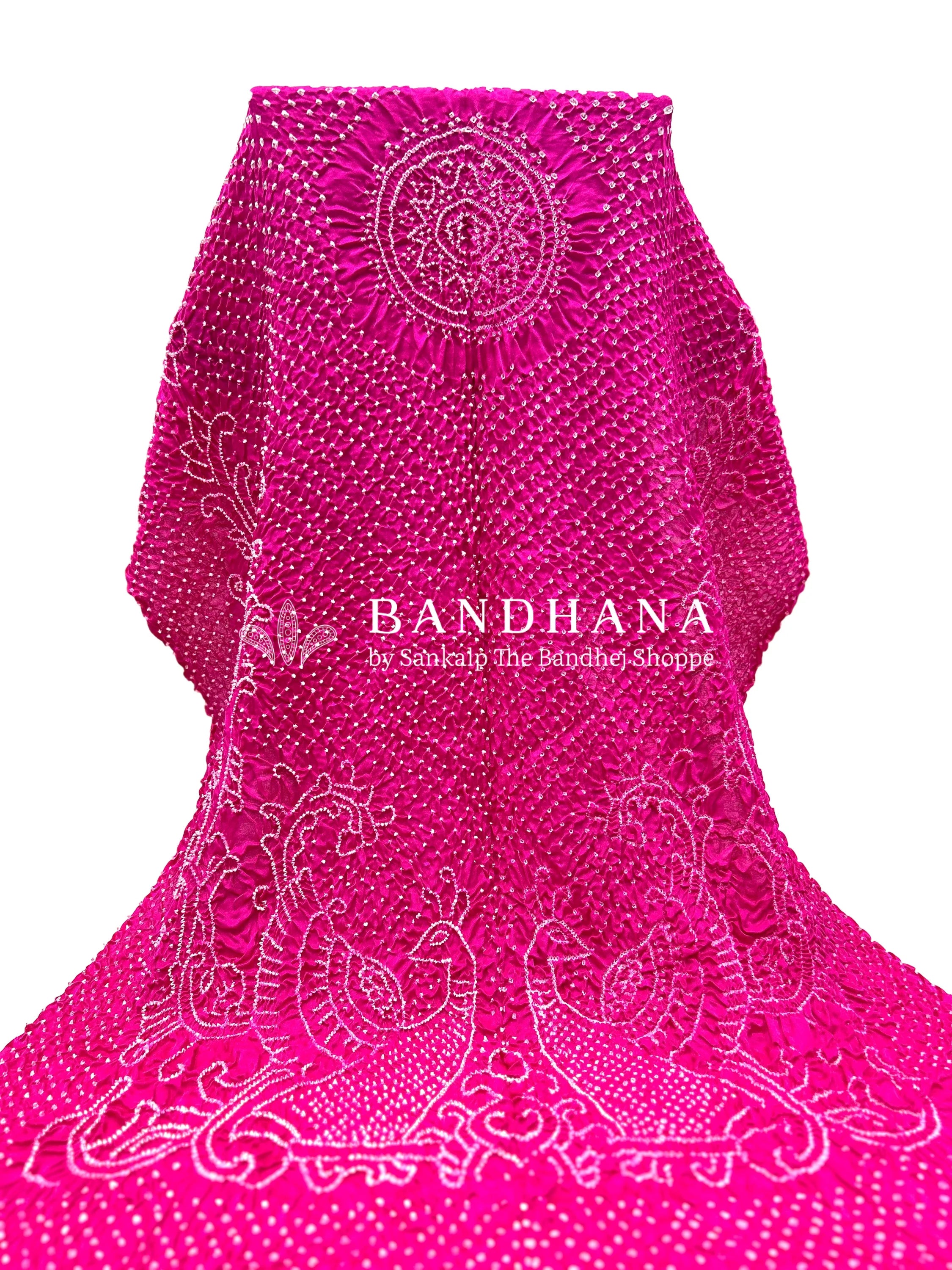 Rani Gaji Silk Mor Pankh Bandhani Dupatta fuchsia / Gajji Silk Dupattas