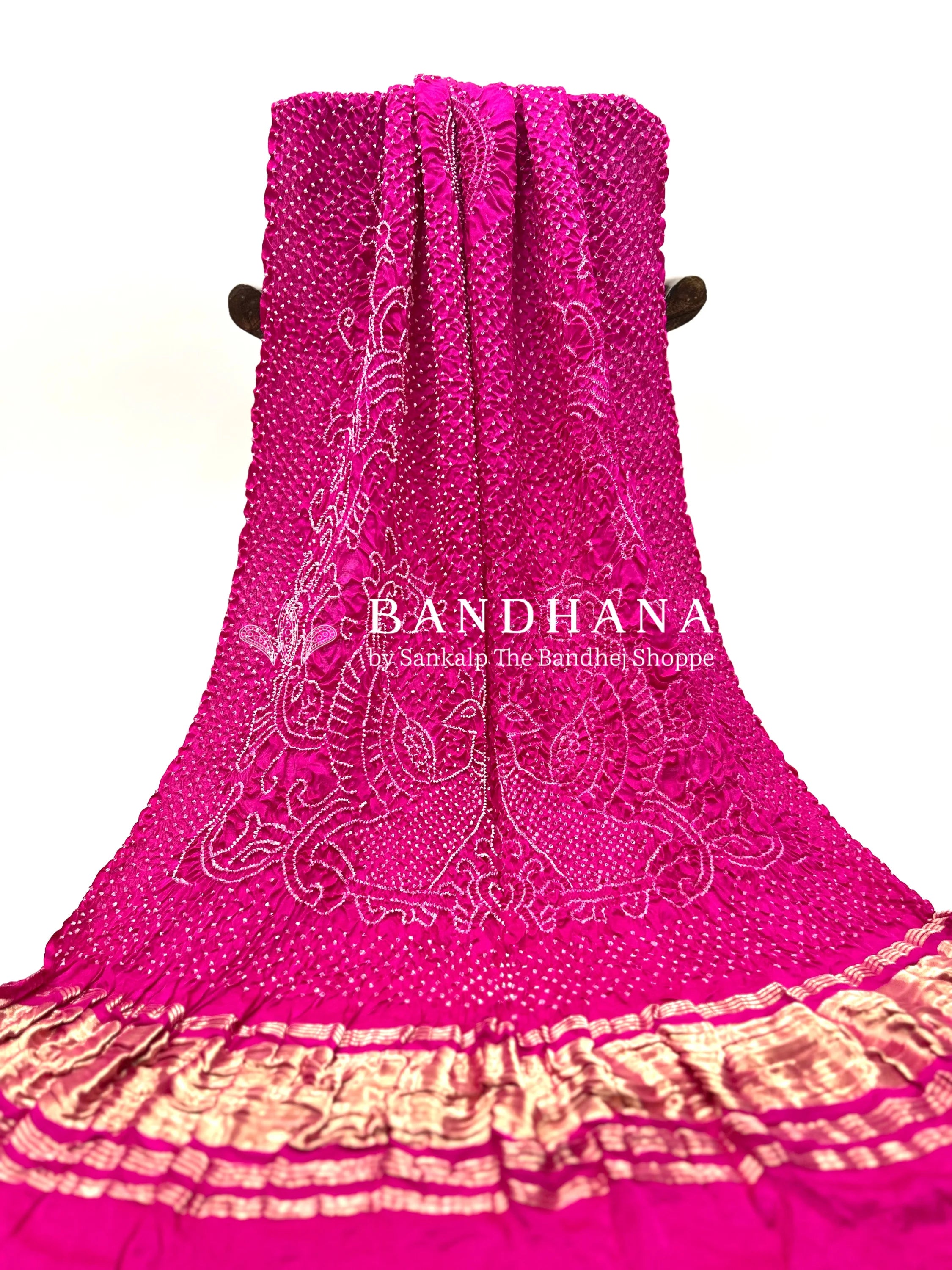 Rani Gaji Silk Mor Pankh Bandhani Dupatta fuchsia / Gajji Silk Dupattas