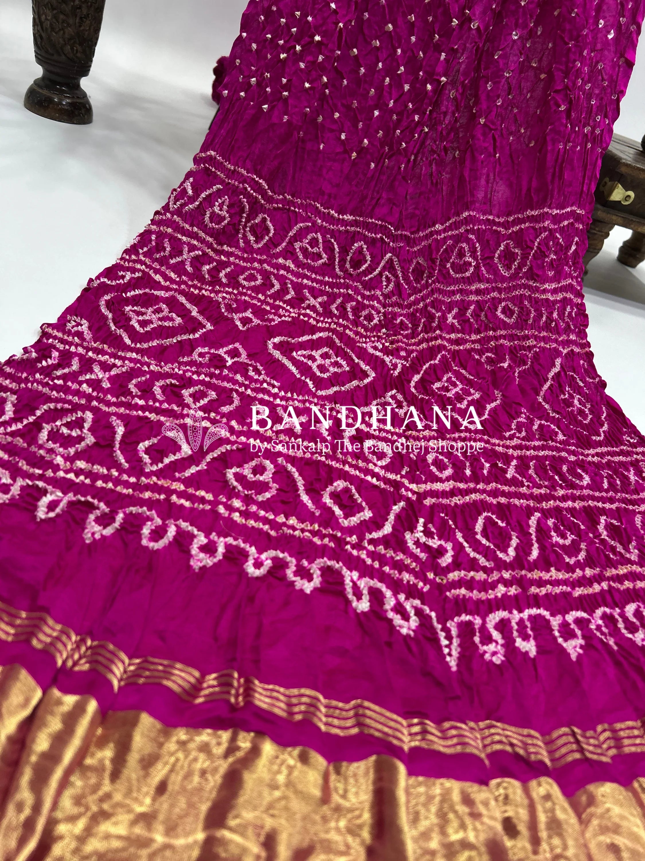 Rani Gajji Silk Single Dot Bandhani Saree magenta / Gajji Silk Sarees