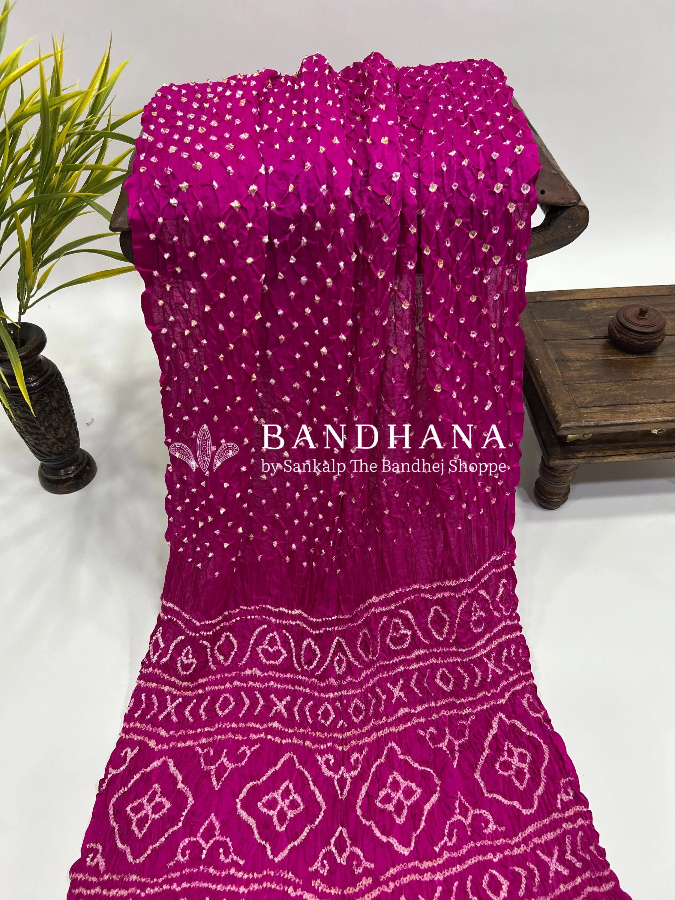 Rani Gajji Silk Single Dot Bandhani Saree magenta / Gajji Silk Sarees