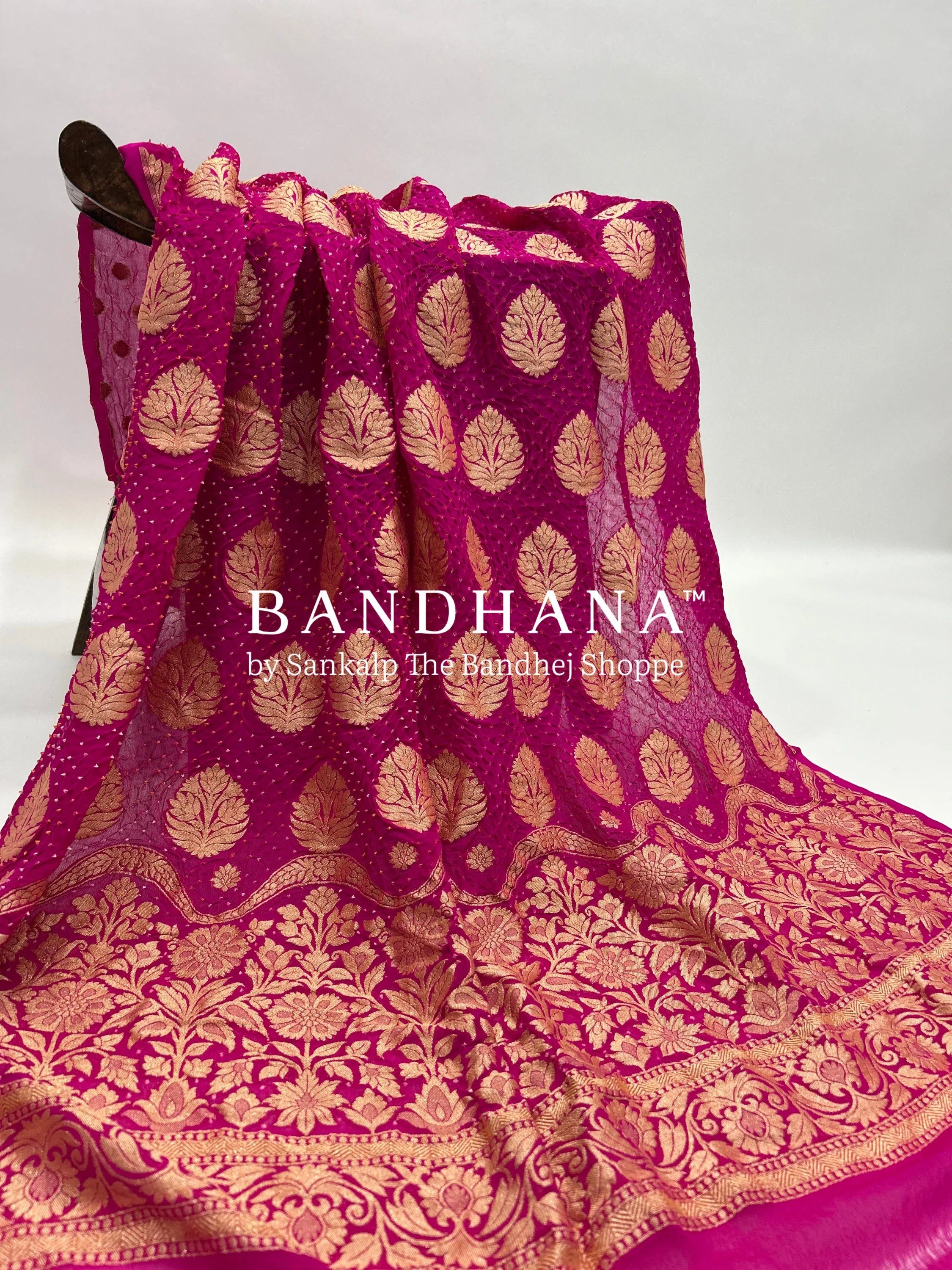 Rani Georgette Banarasi Bandhani Kurti Material deeppink / Georgette Dresses