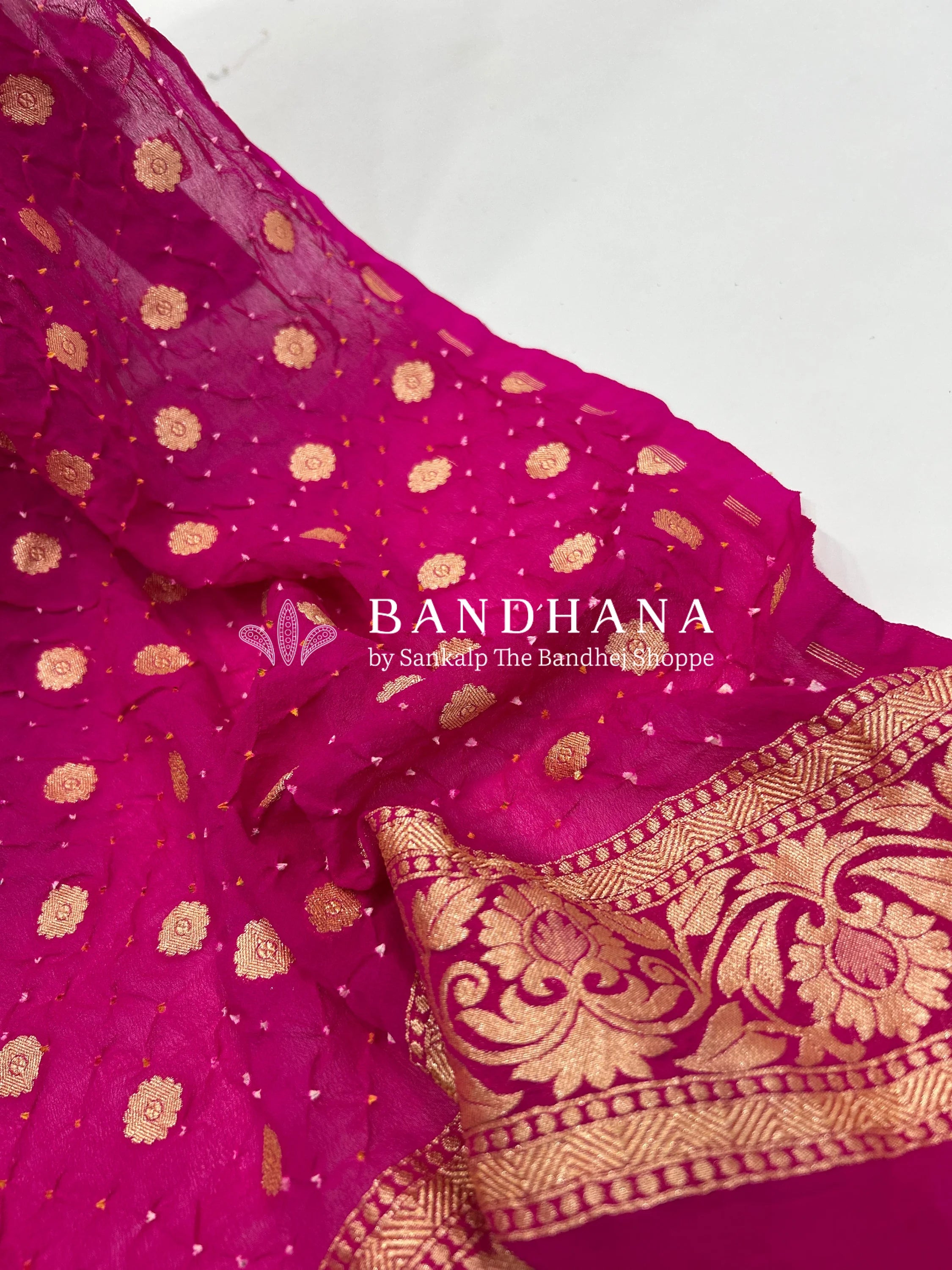 Rani Georgette Banarasi Bandhani Kurti Material deeppink / Georgette Dresses