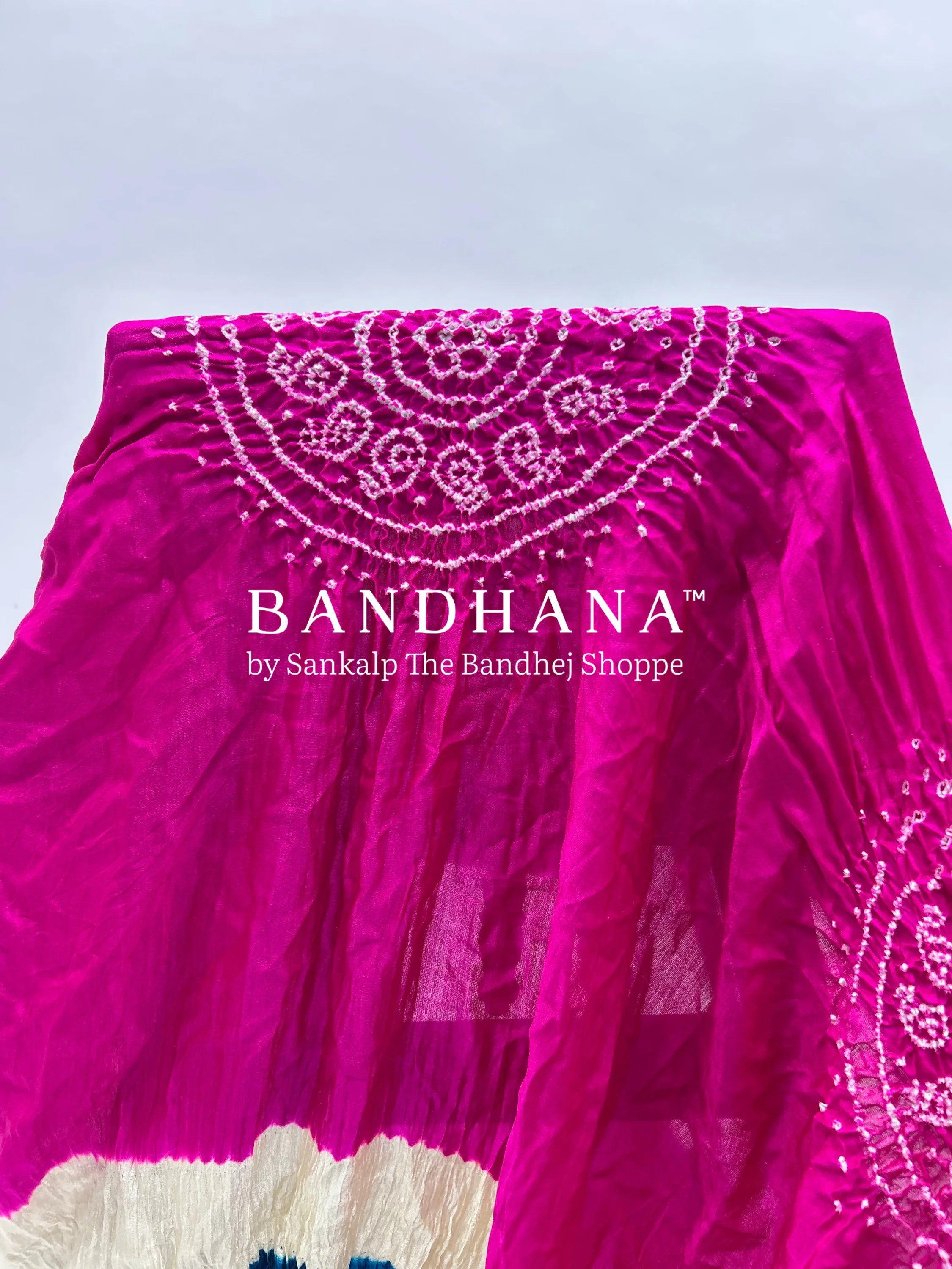 Rani-Indigo Gajji Silk Designer Gala Dupatta With 3 Colour Dying deeppink / Gajji Silk Dupattas