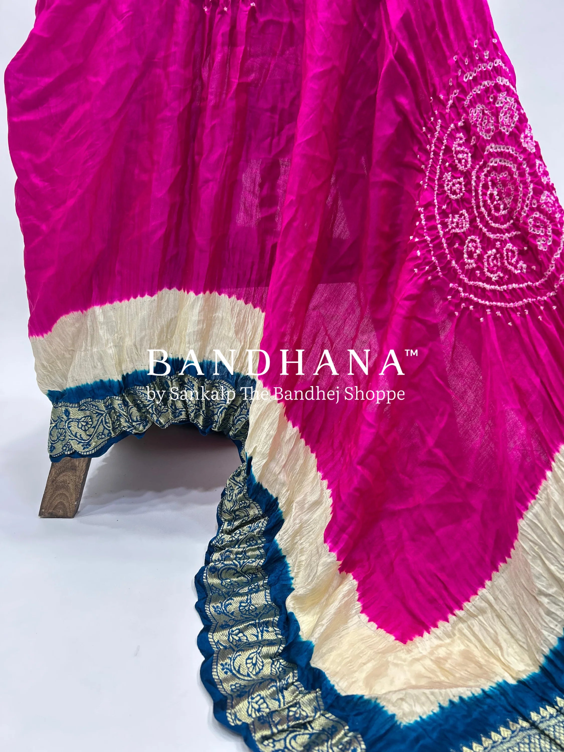 Rani-Indigo Gajji Silk Designer Gala Dupatta With 3 Colour Dying deeppink / Gajji Silk Dupattas