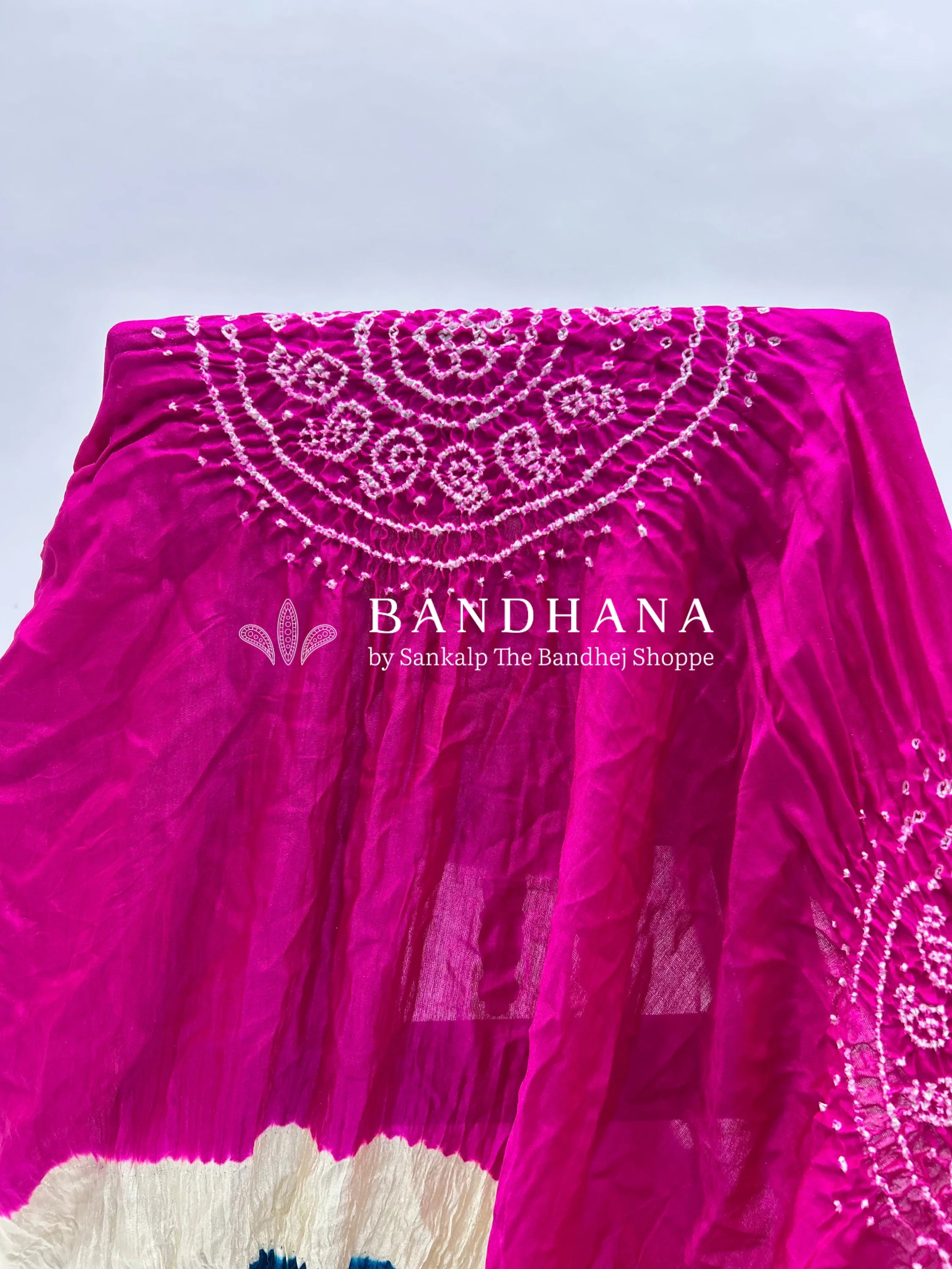 Rani-Indigo Gajji Silk Designer Gala Dupatta With 3 Colour Dying deeppink / Gajji Silk Dupattas