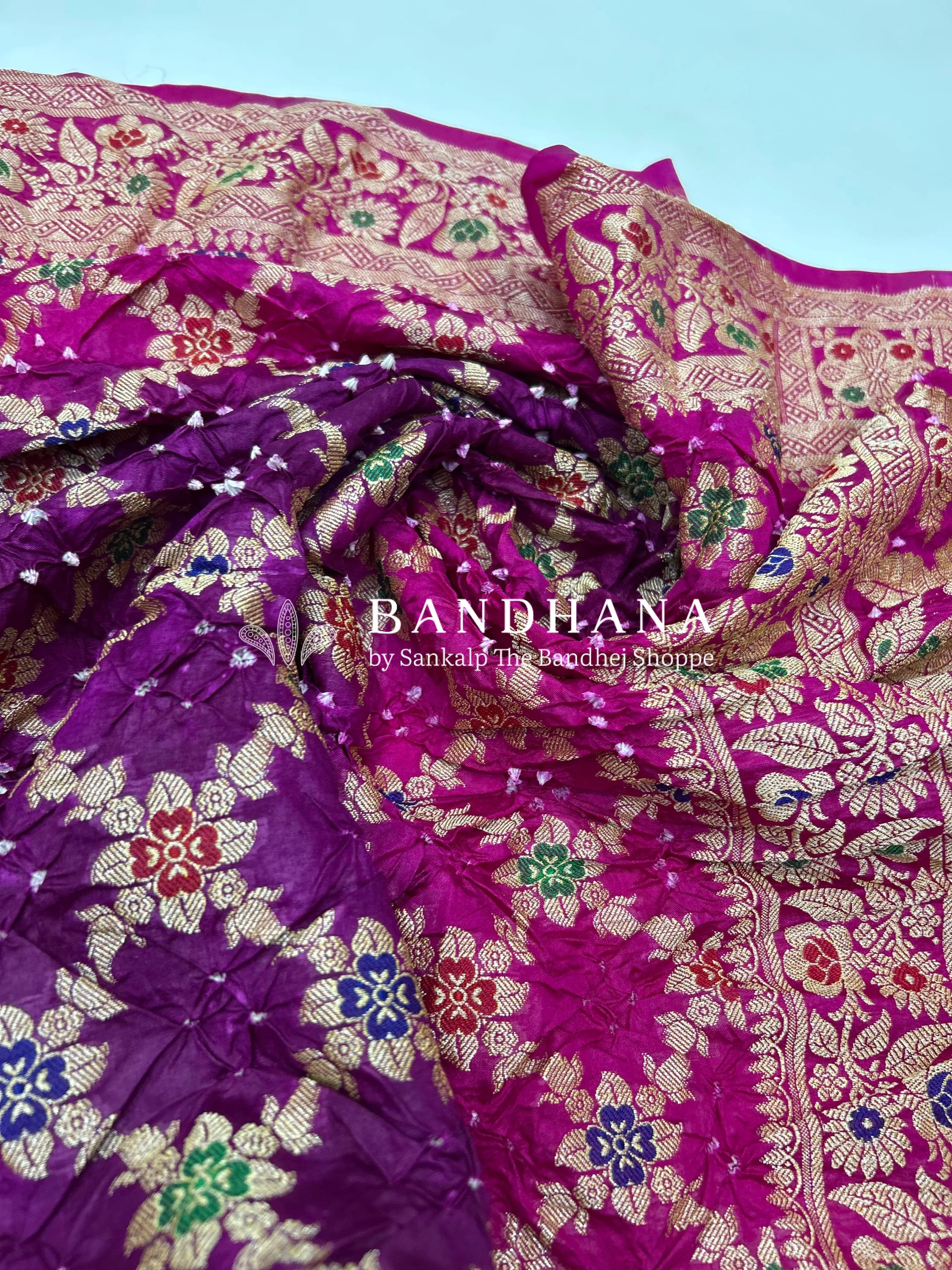 Rani & Magenta Art Dupion Butta Bandhani Dress Material magenta / Art Silk Dresses