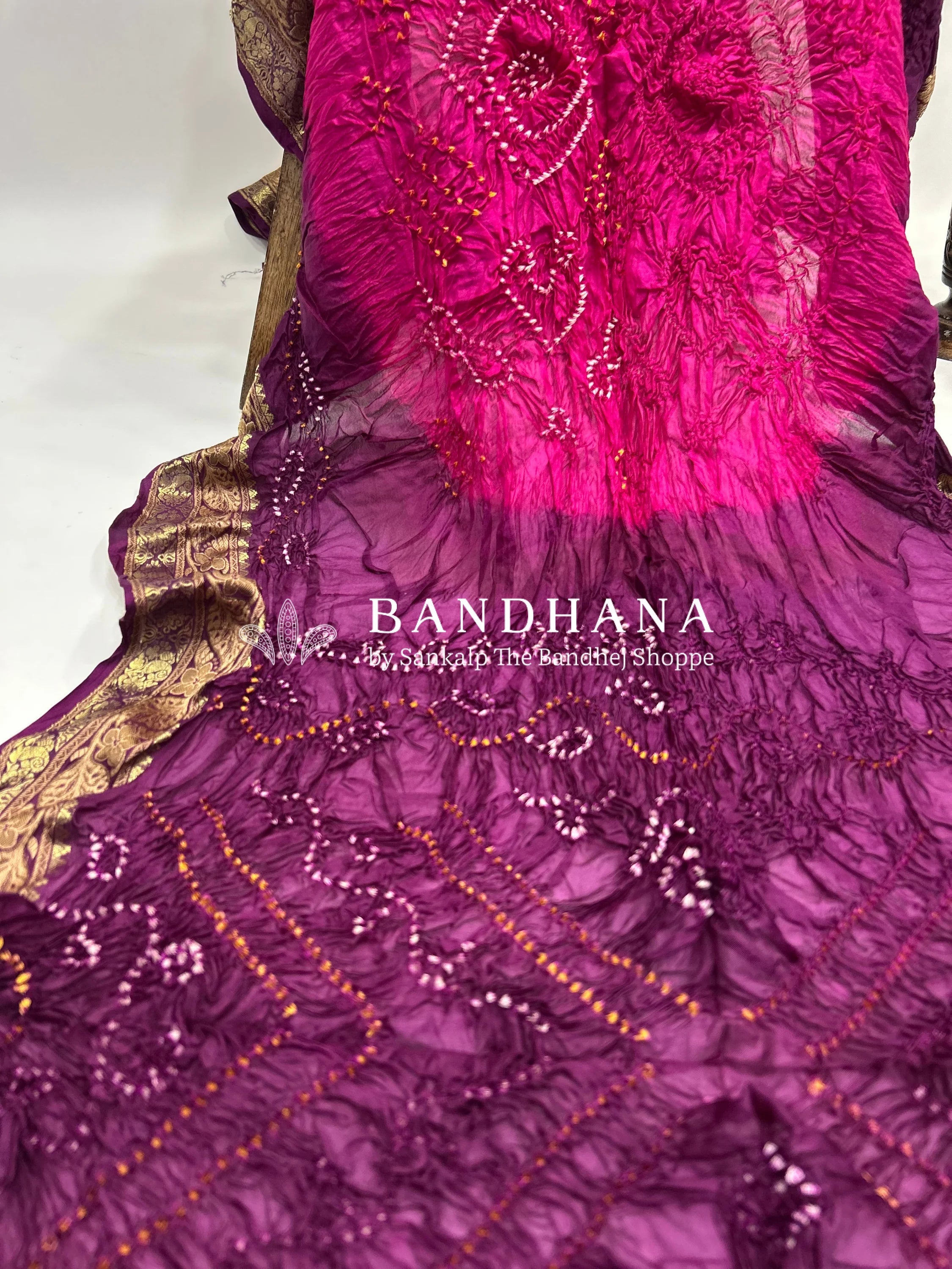Rani & Magenta Soft Silk Resham Palav Bandhani Saree magenta / Soft Silk Sarees