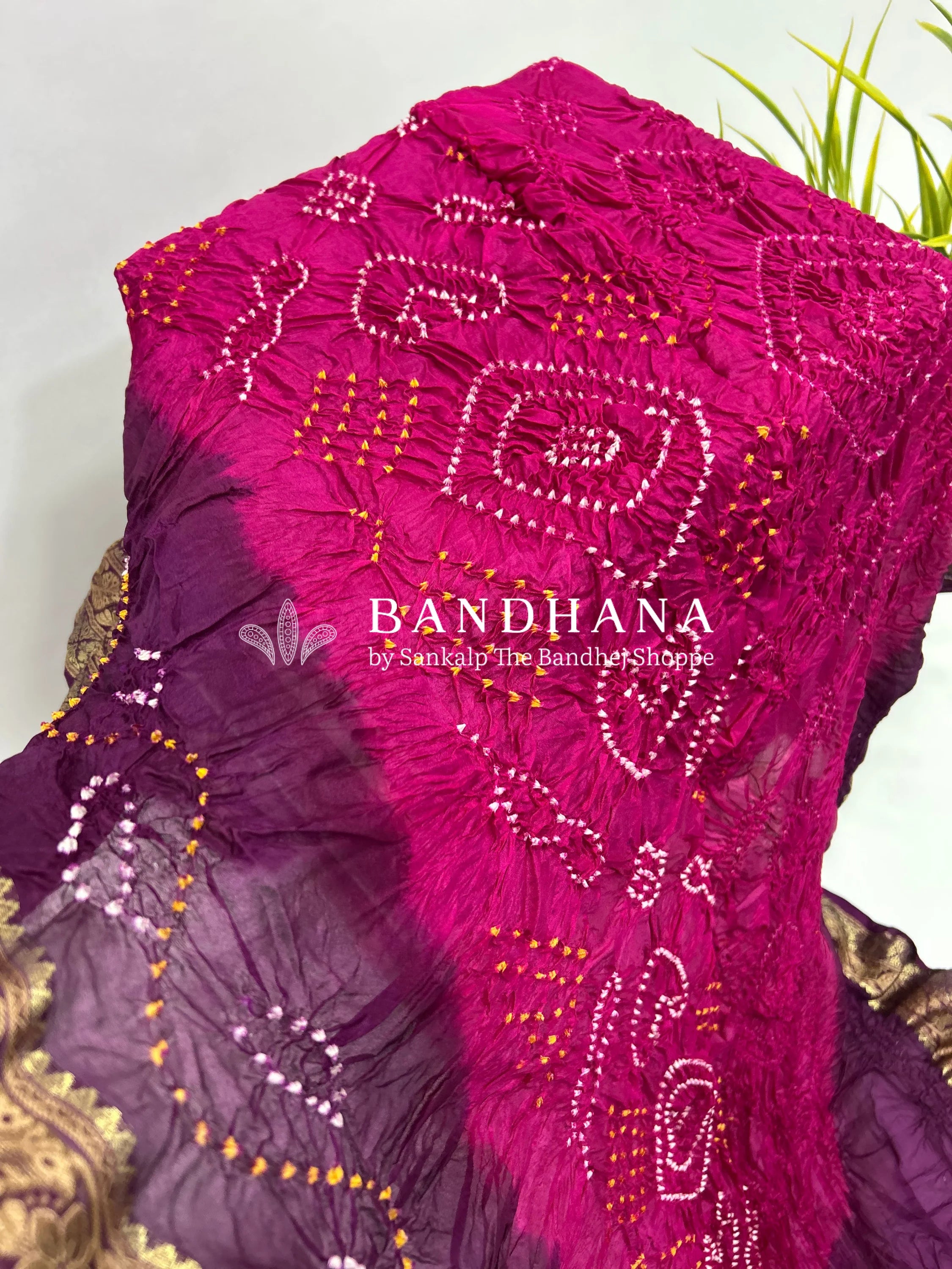 Rani & Magenta Soft Silk Resham Palav Bandhani Saree magenta / Soft Silk Sarees