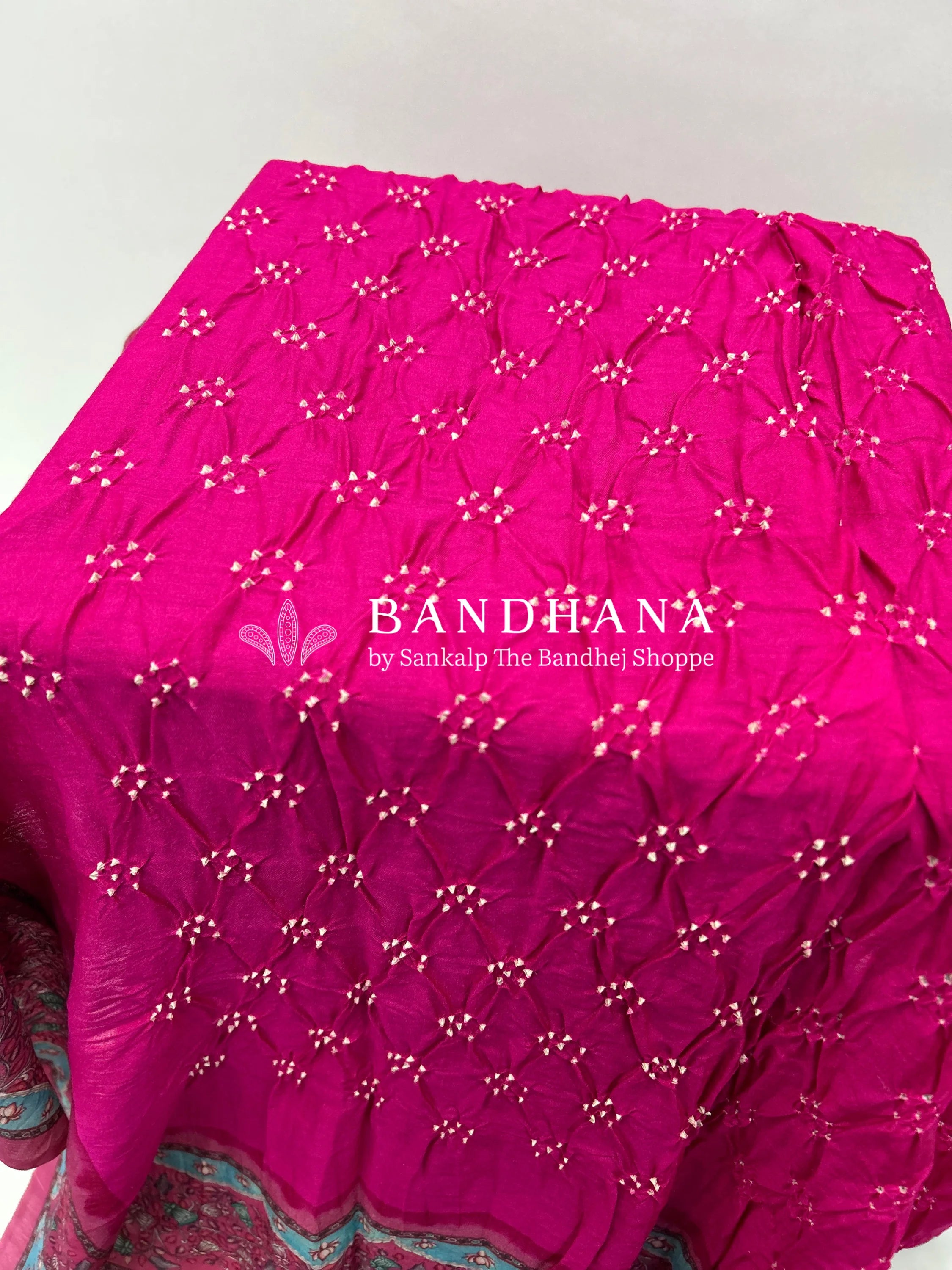 Rani Muga Silk Digital Kashmiri Print Bandhani Saree deeppink / Muga Silk Sarees