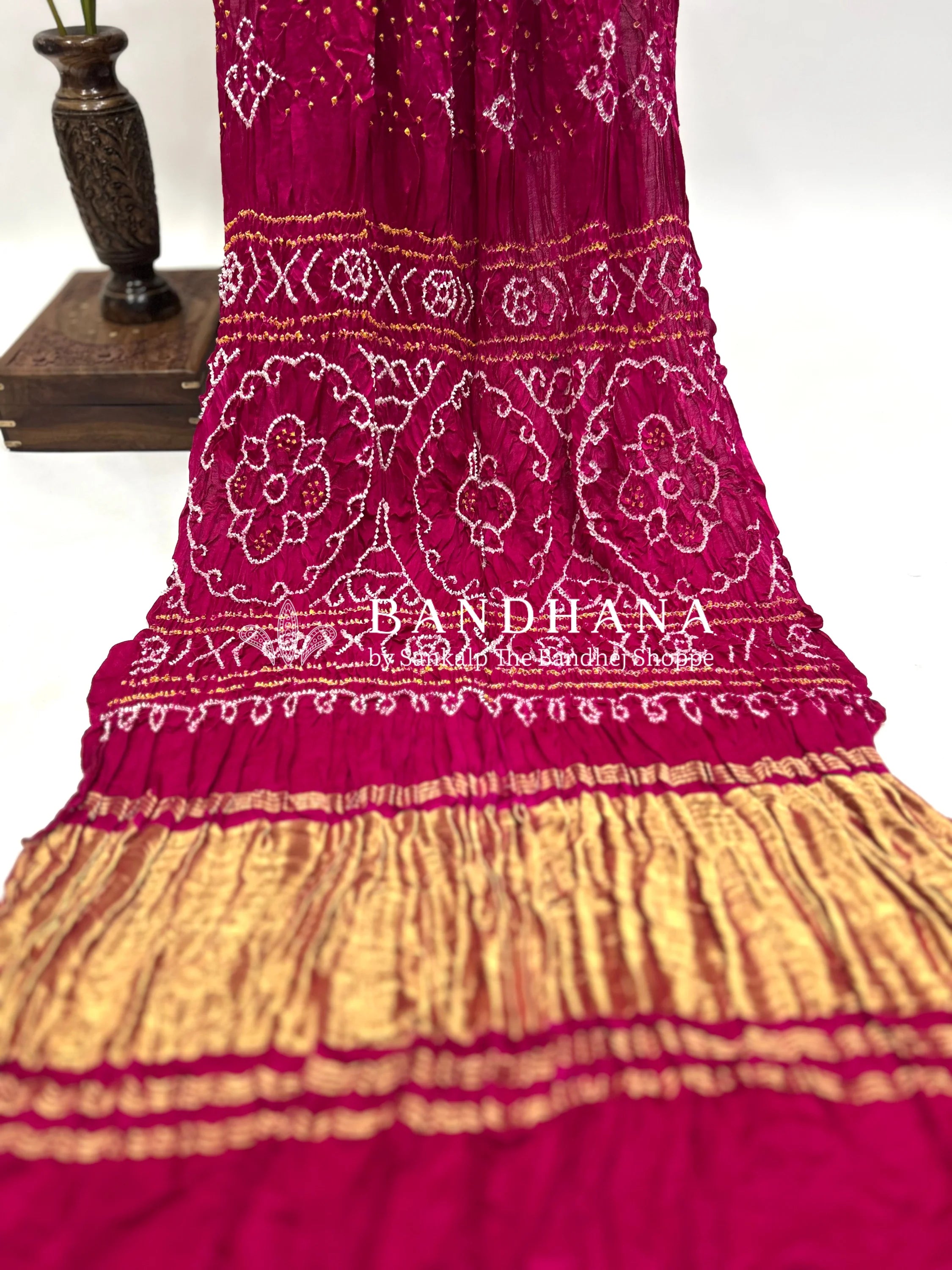 Rani Pink Gajji Fancy Bandhani Saree Sarees