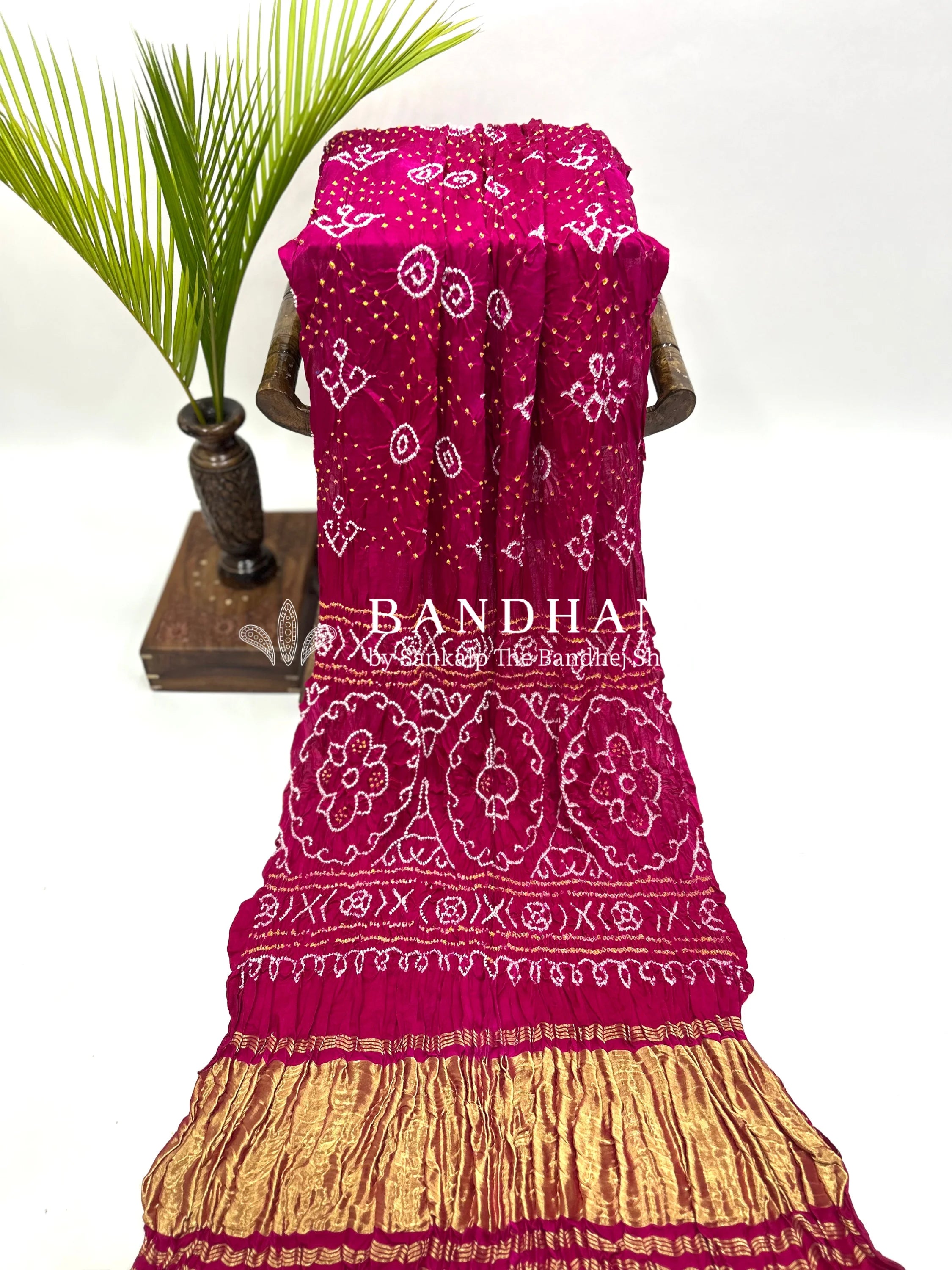 Rani Pink Gajji Fancy Bandhani Saree Sarees