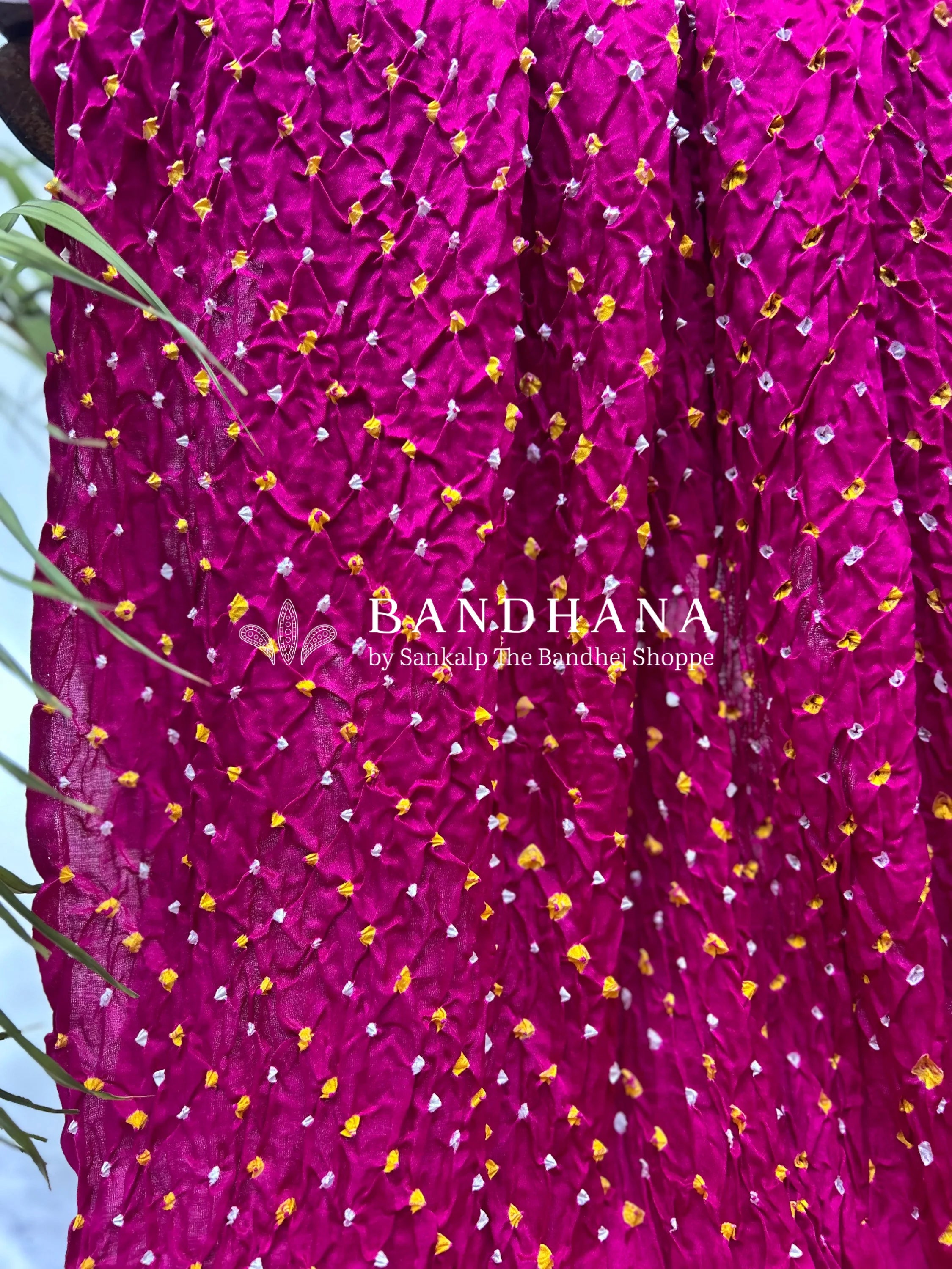 Rani Pink Gajji Silk Single Dot Bandhani Saree Sarees