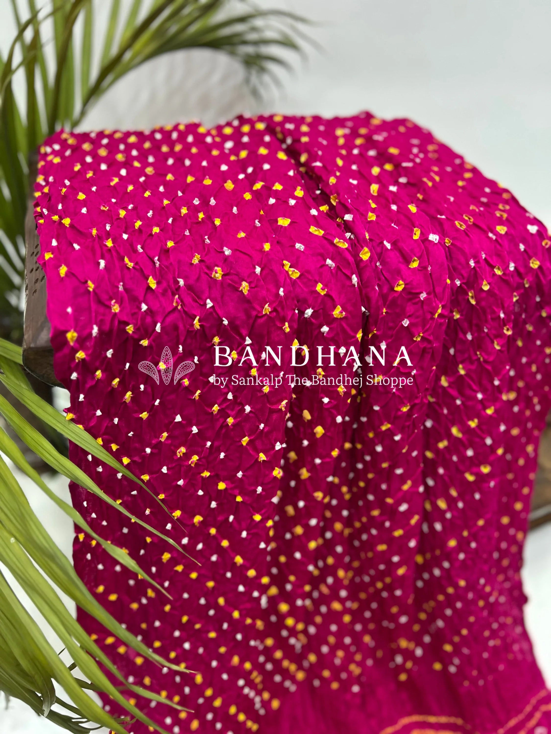 Rani Pink Gajji Silk Single Dot Bandhani Saree Sarees