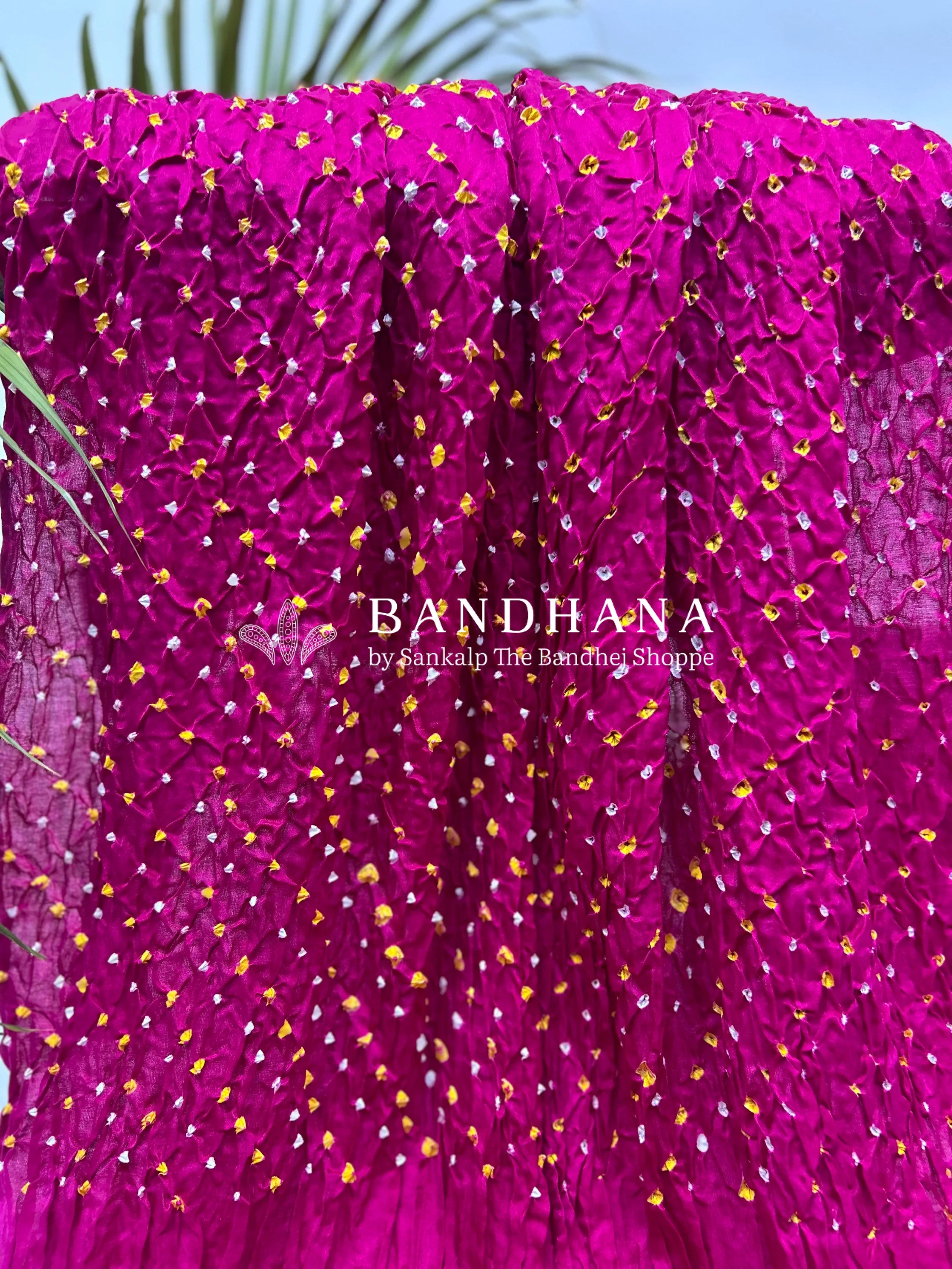 Rani Pink Gajji Silk Single Dot Bandhani Saree Sarees