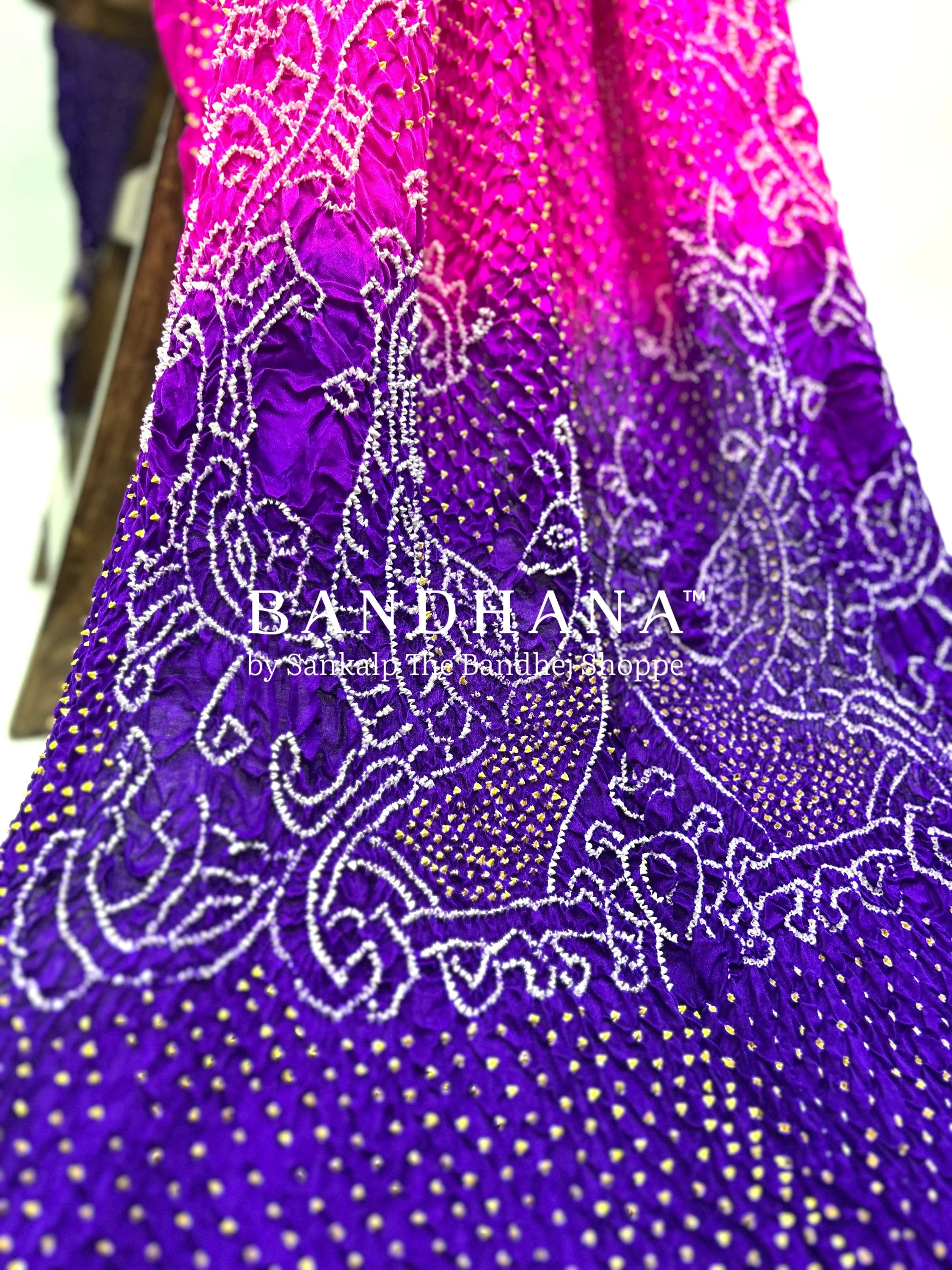 Rani-Purple Gaji Silk Mor Pankh Bandhani Dupatta deeppink / Gajji Silk Dupattas