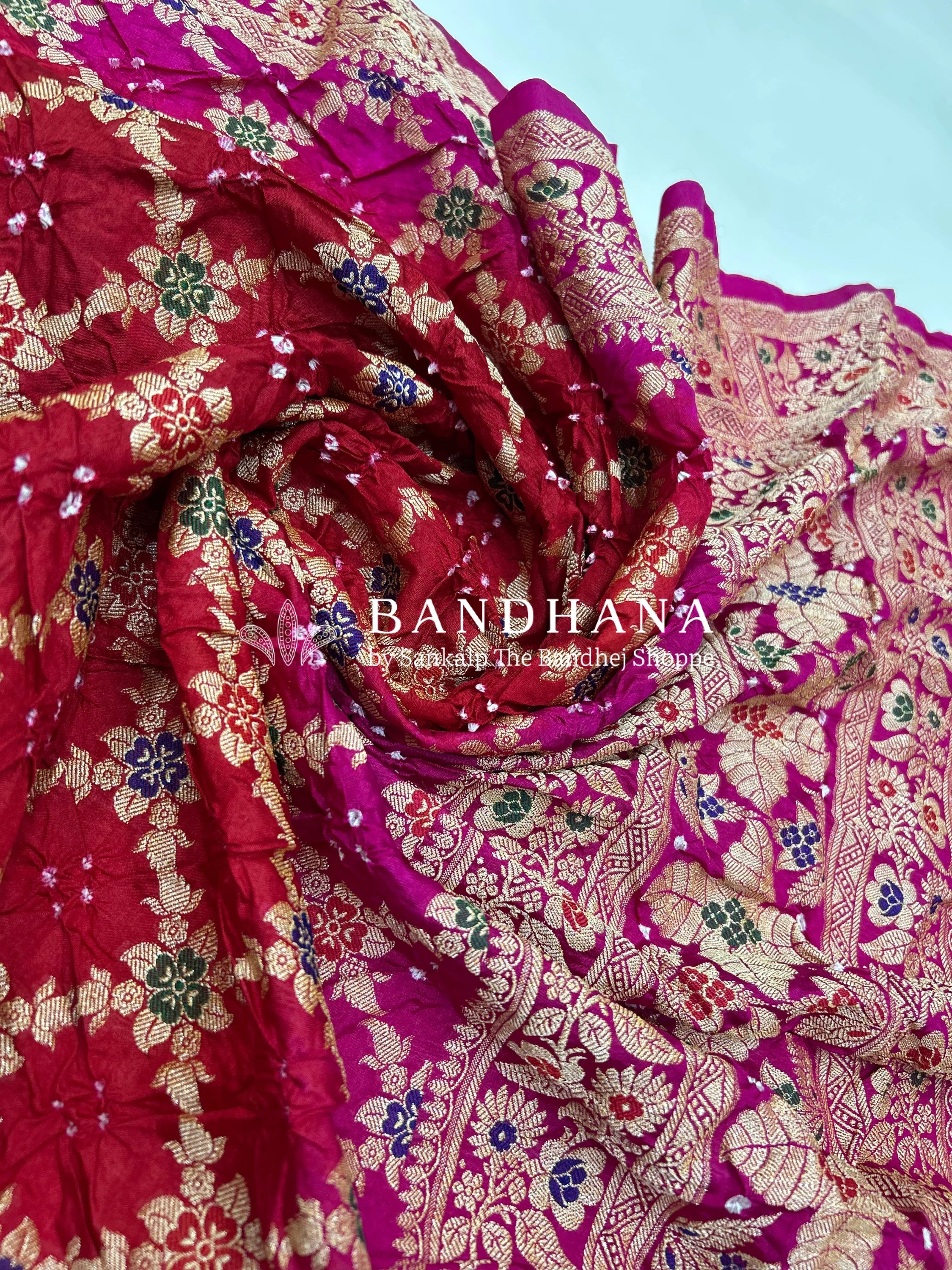 Rani & Red Art Dupion Butta Bandhani Dress Material deeppink / Art Silk Dresses