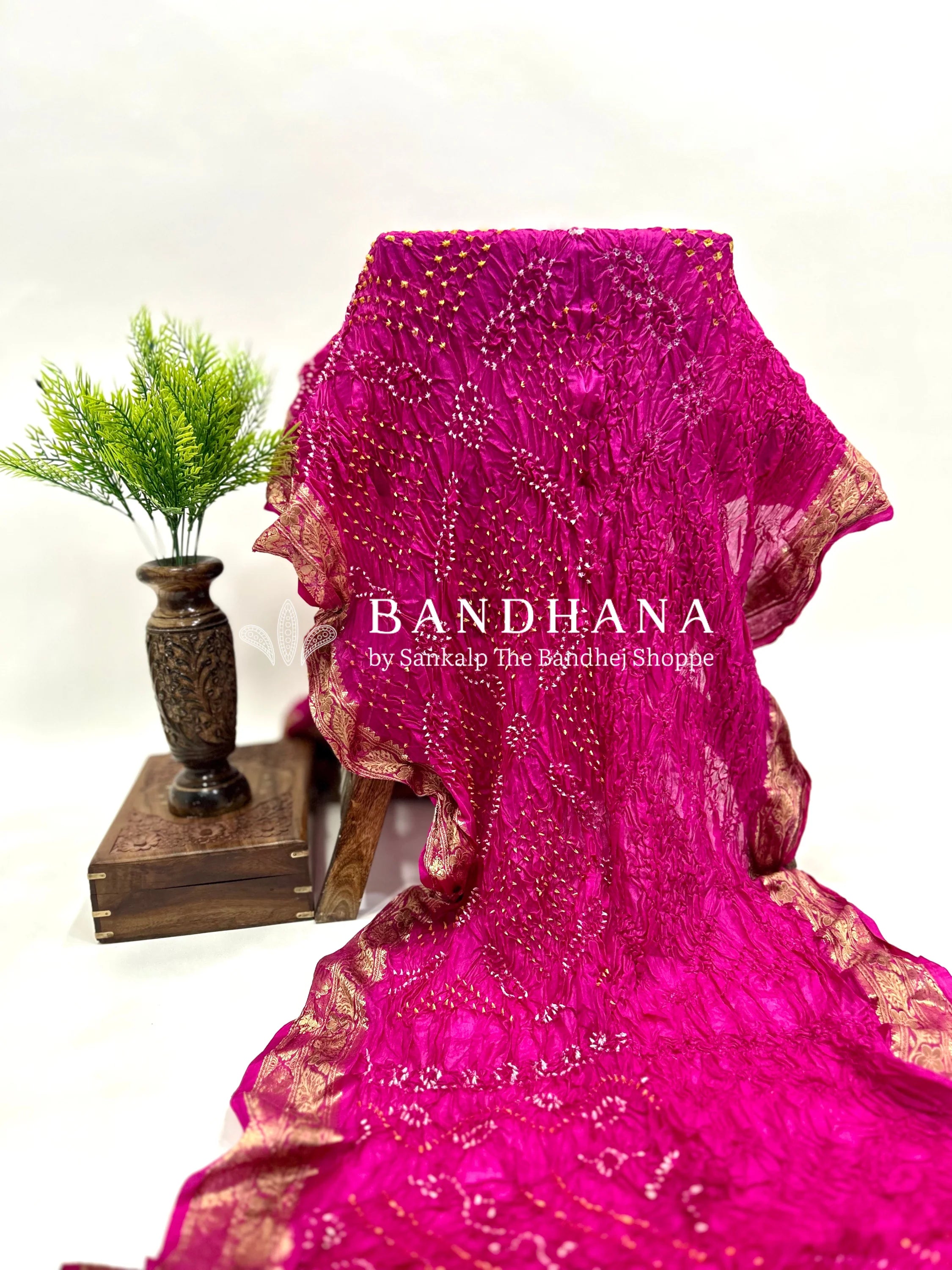 Rani Soft Silk Resham Border Bandhani Saree deeppink / Soft Silk Sarees