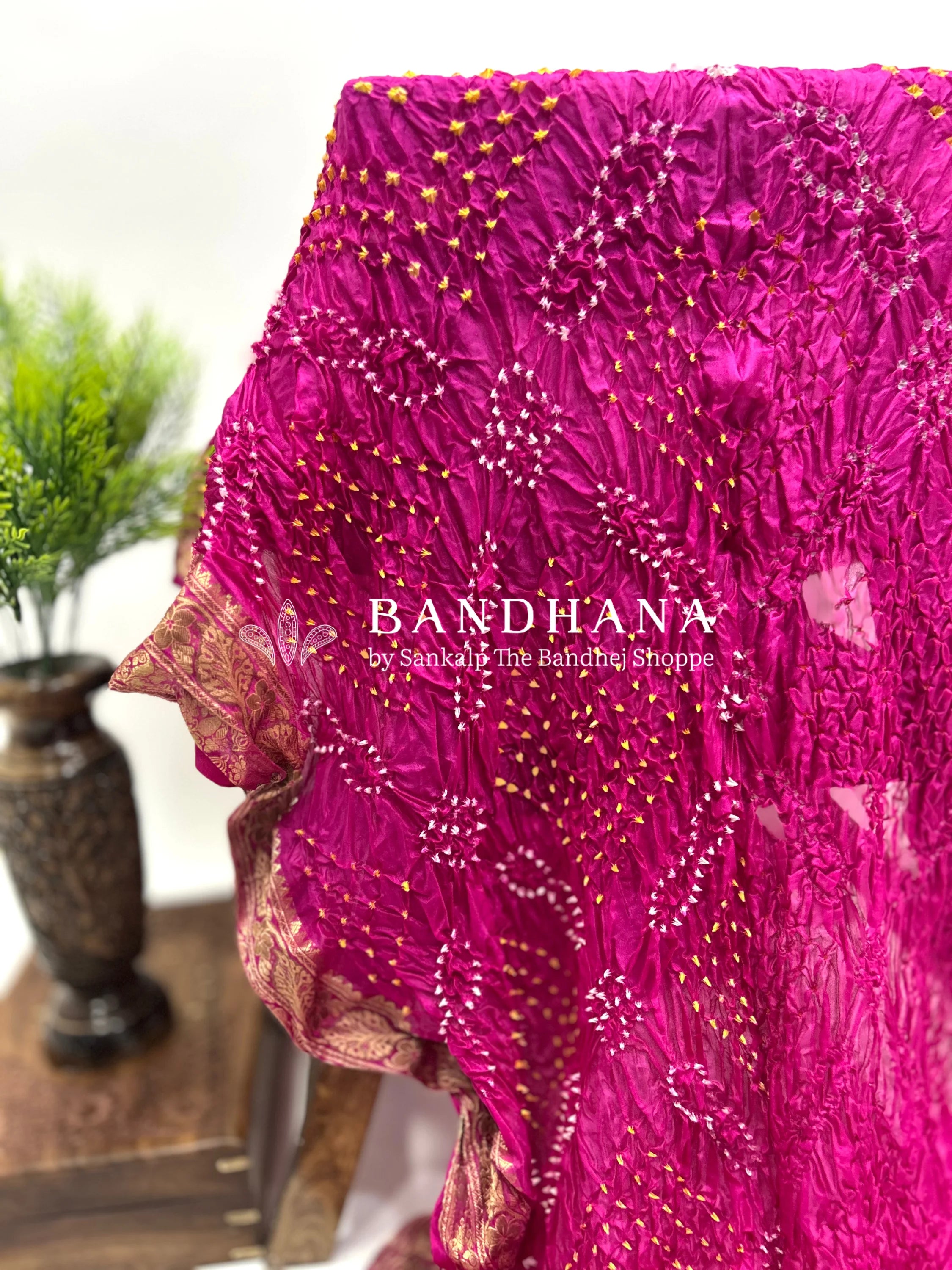 Rani Soft Silk Resham Border Bandhani Saree deeppink / Soft Silk Sarees