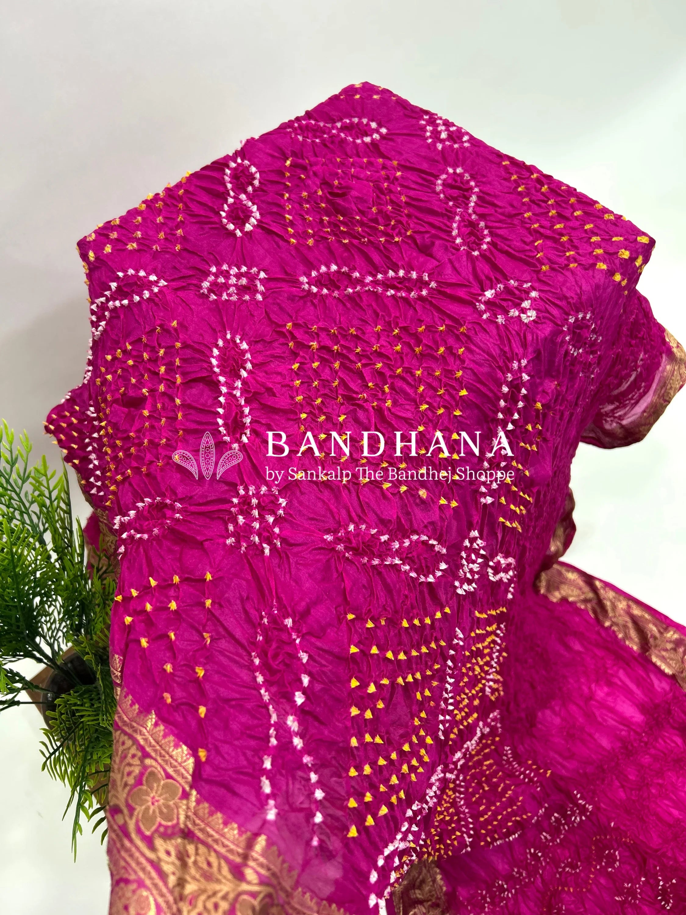 Rani Soft Silk Resham Border Bandhani Saree deeppink / Soft Silk Sarees