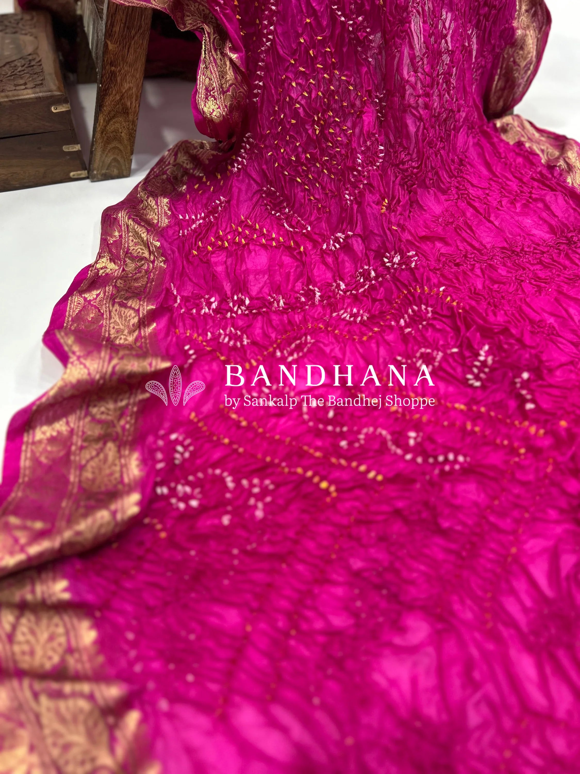 Rani Soft Silk Resham Border Bandhani Saree deeppink / Soft Silk Sarees