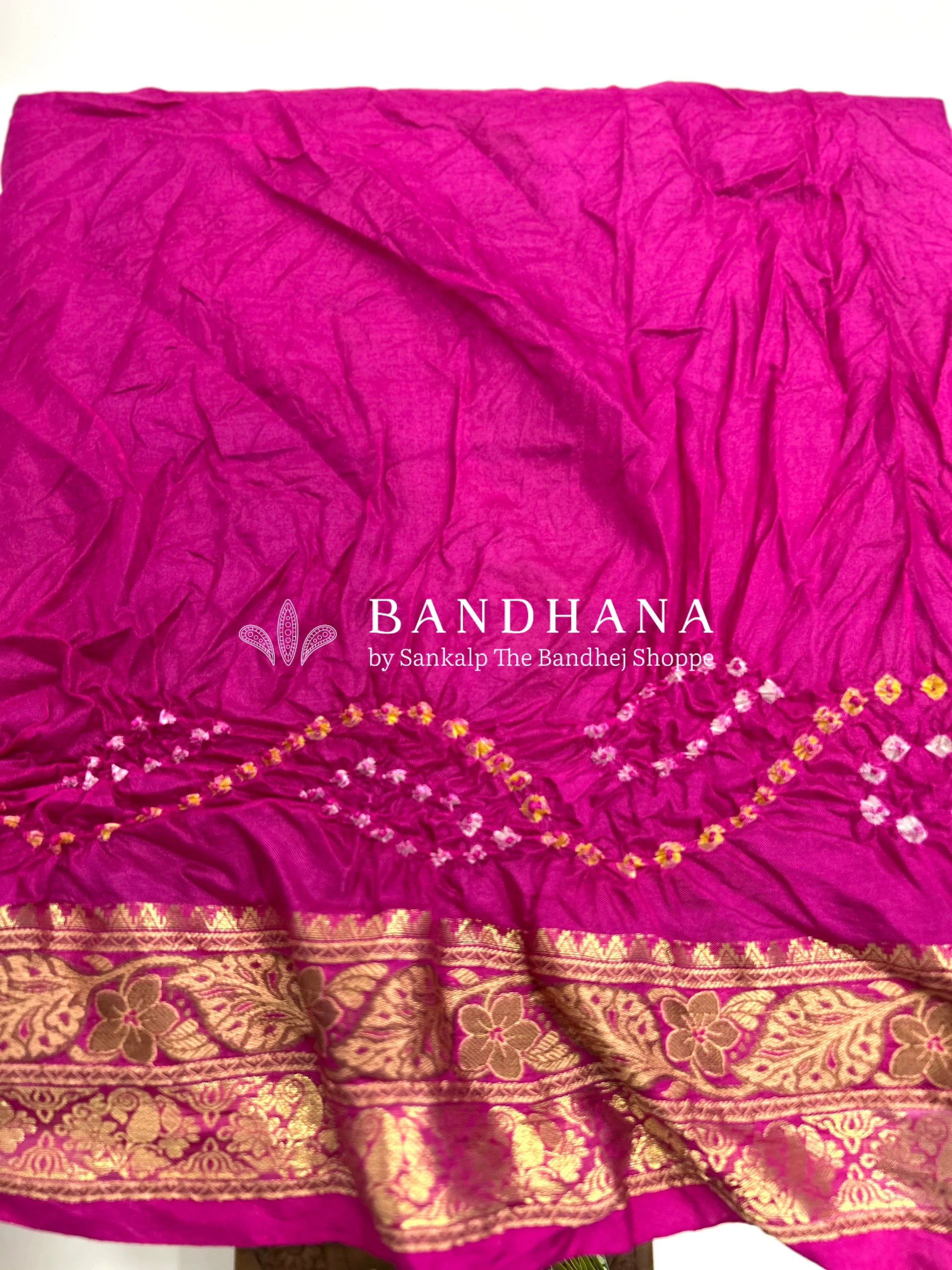 Rani Soft Silk Resham Border Bandhani Saree deeppink / Soft Silk Sarees