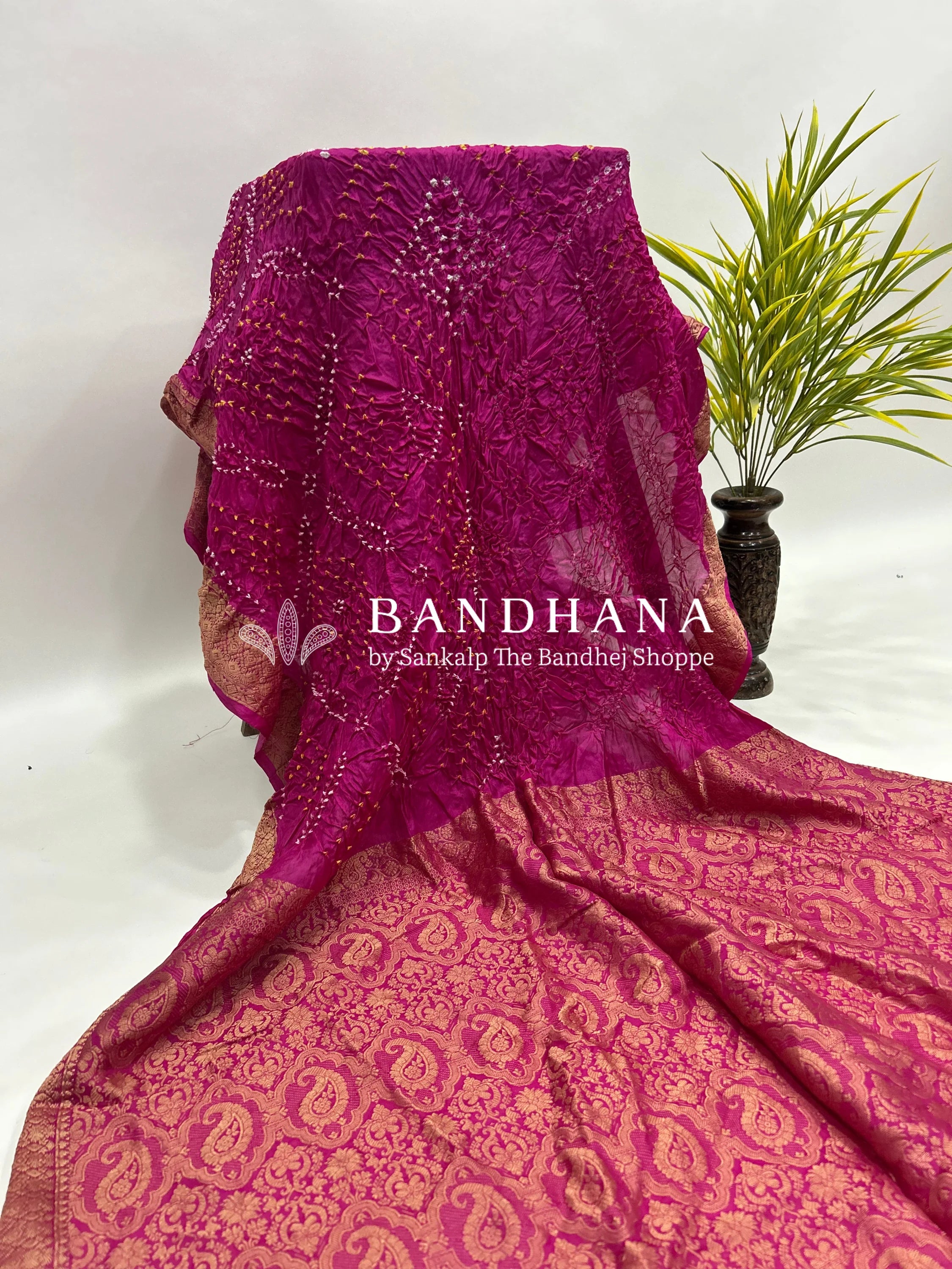 Rani Soft Silk Resham Palav Bandhani Saree magenta / Soft Silk Sarees