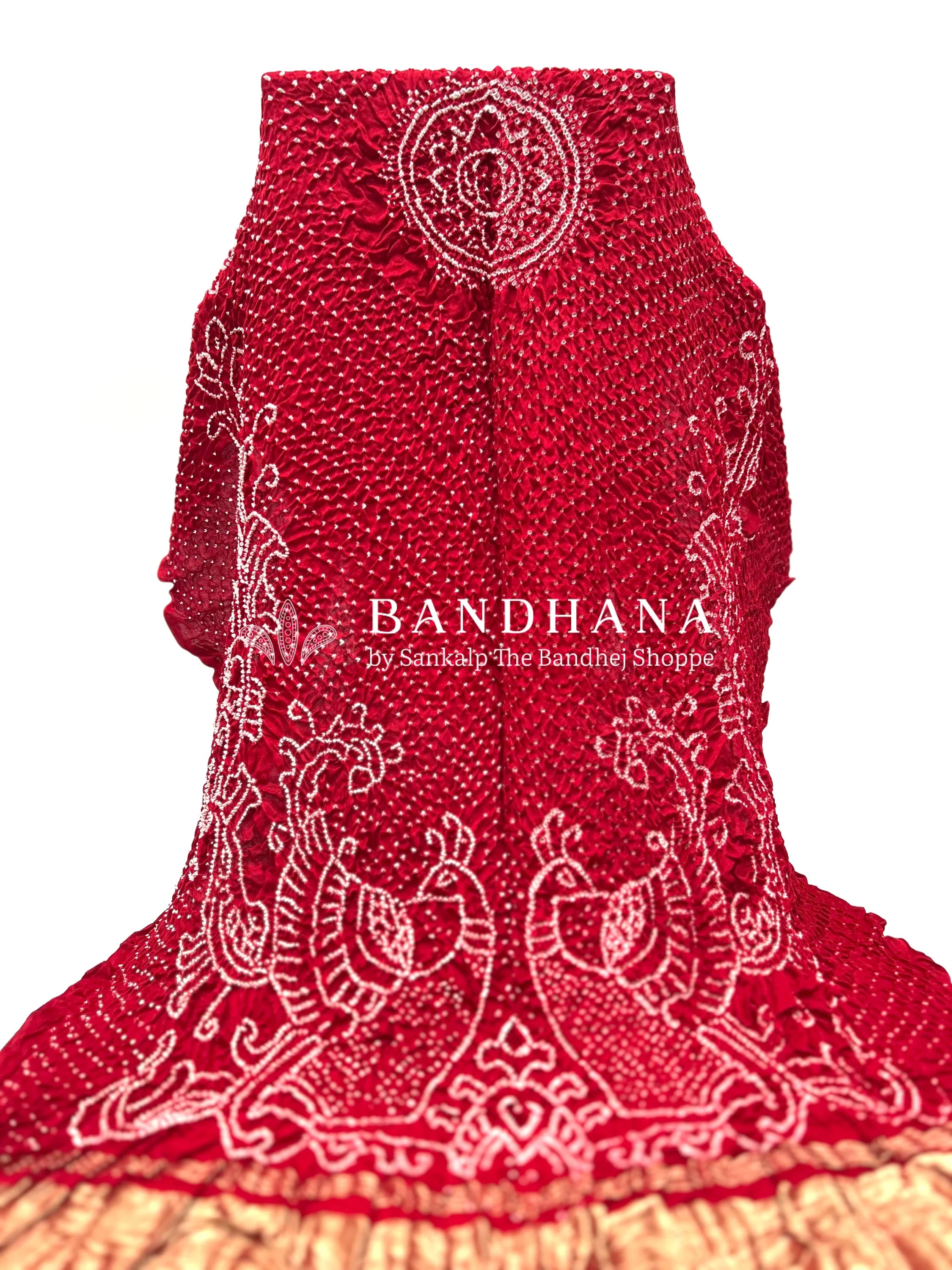 Red Gaji Silk Mor Pankh Bandhani Dupatta red / Gajji Silk Dupattas