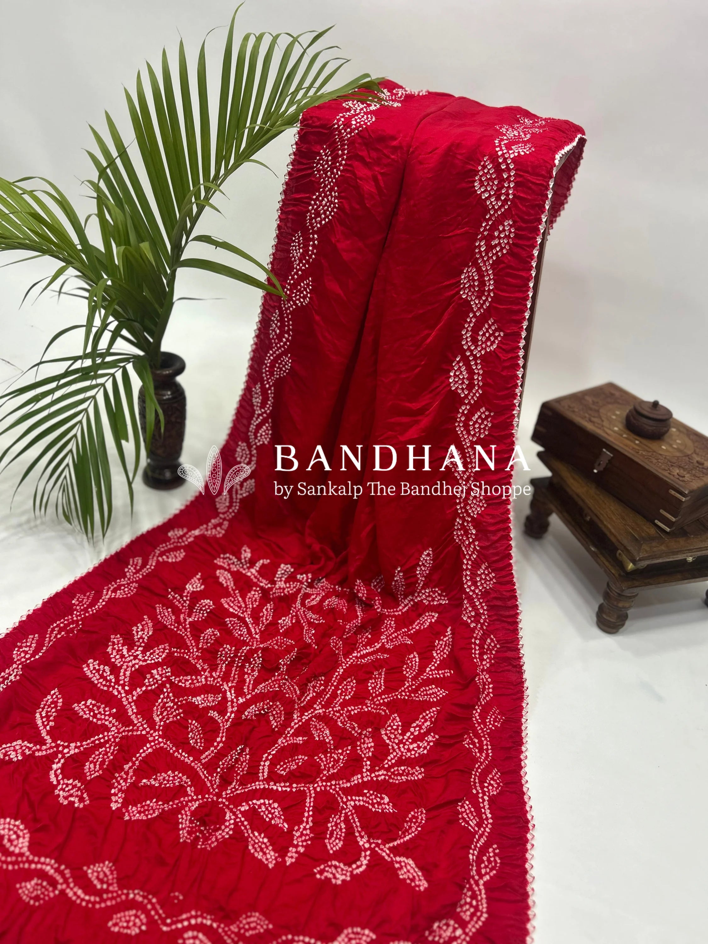 Red Gajji Designer Bandhani Saree red / Gajji Sarees