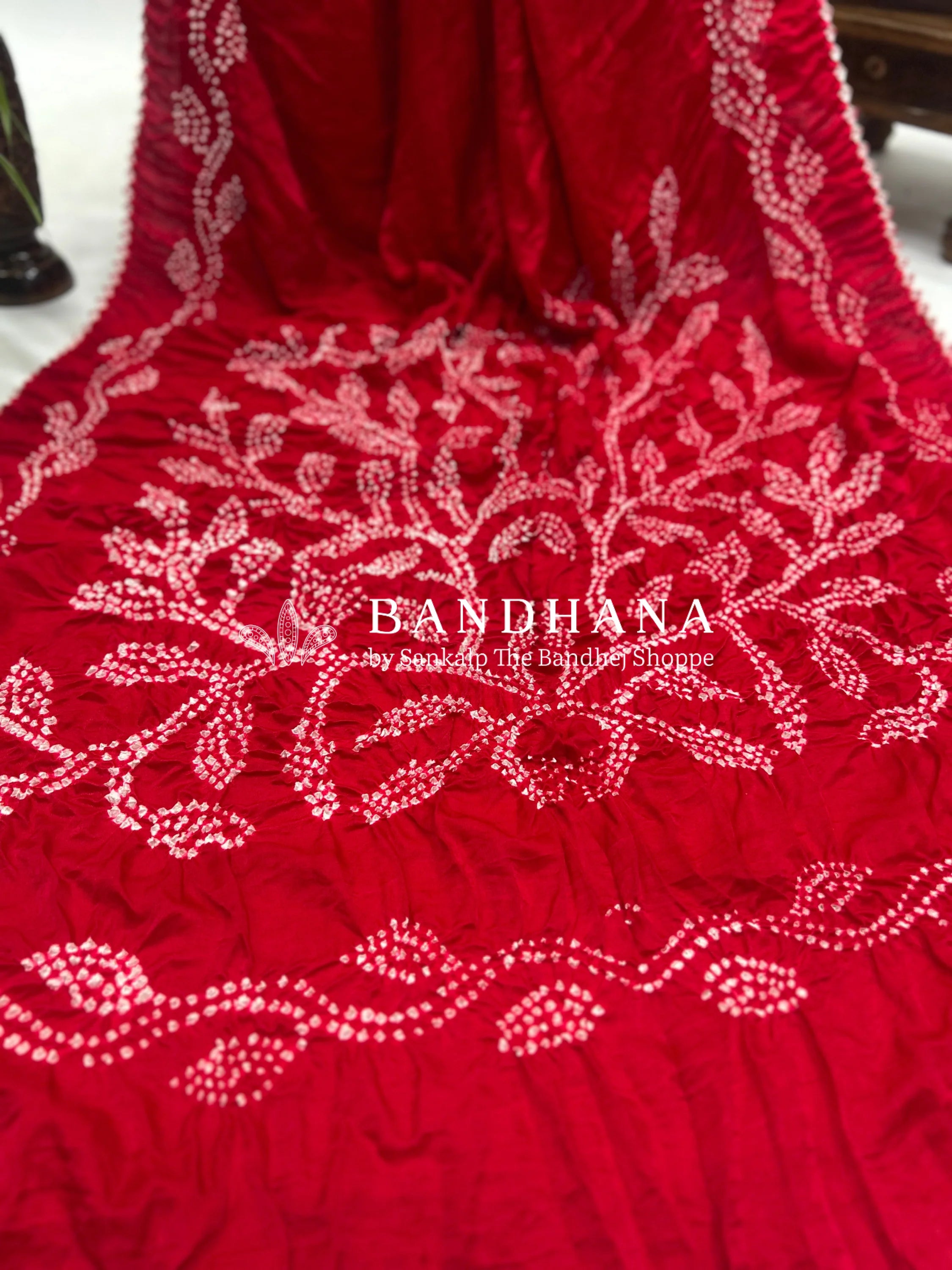 Red Gajji Designer Bandhani Saree red / Gajji Sarees