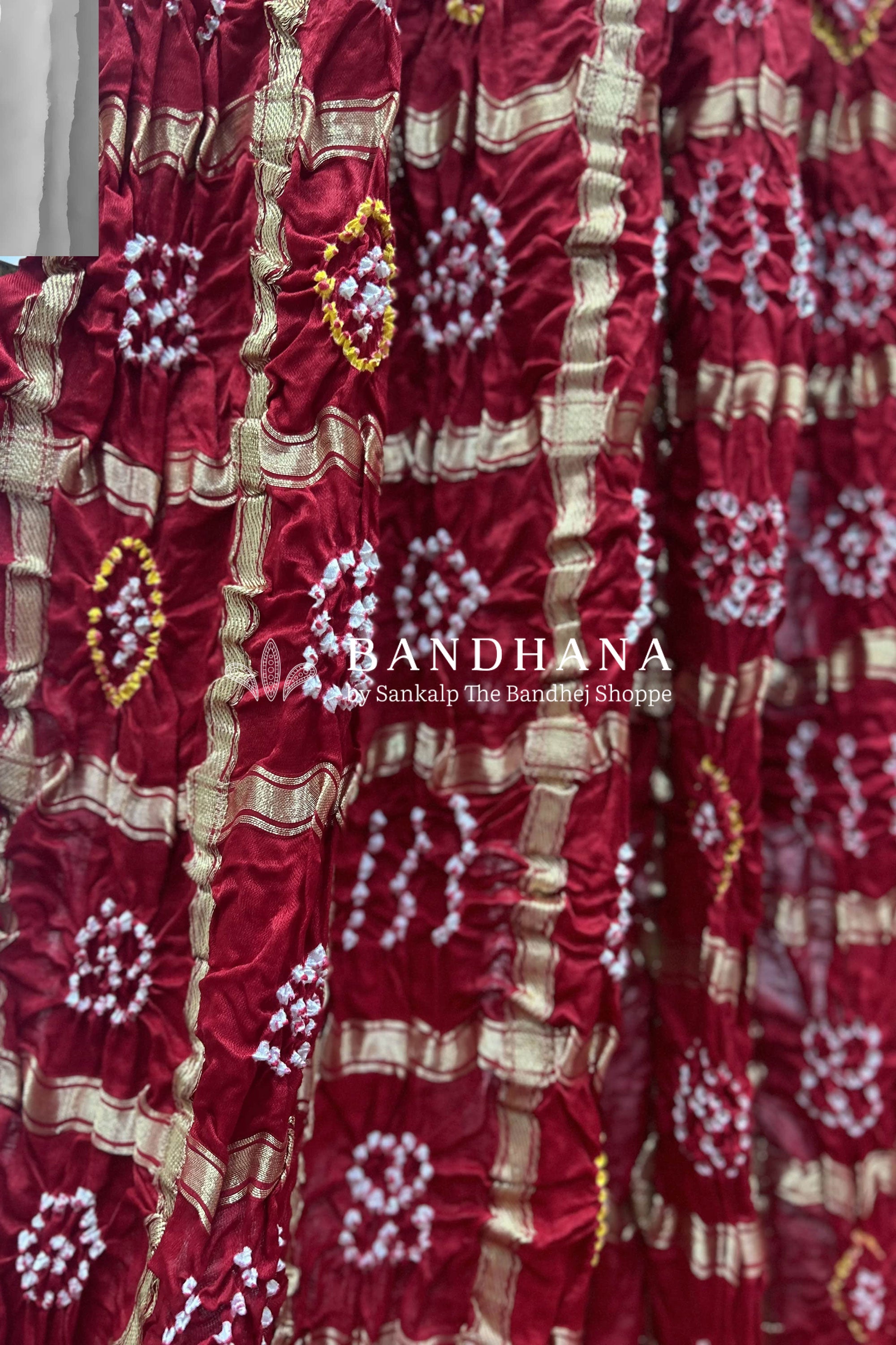 Red Gajji Garchola Bandhani Saree Sarees