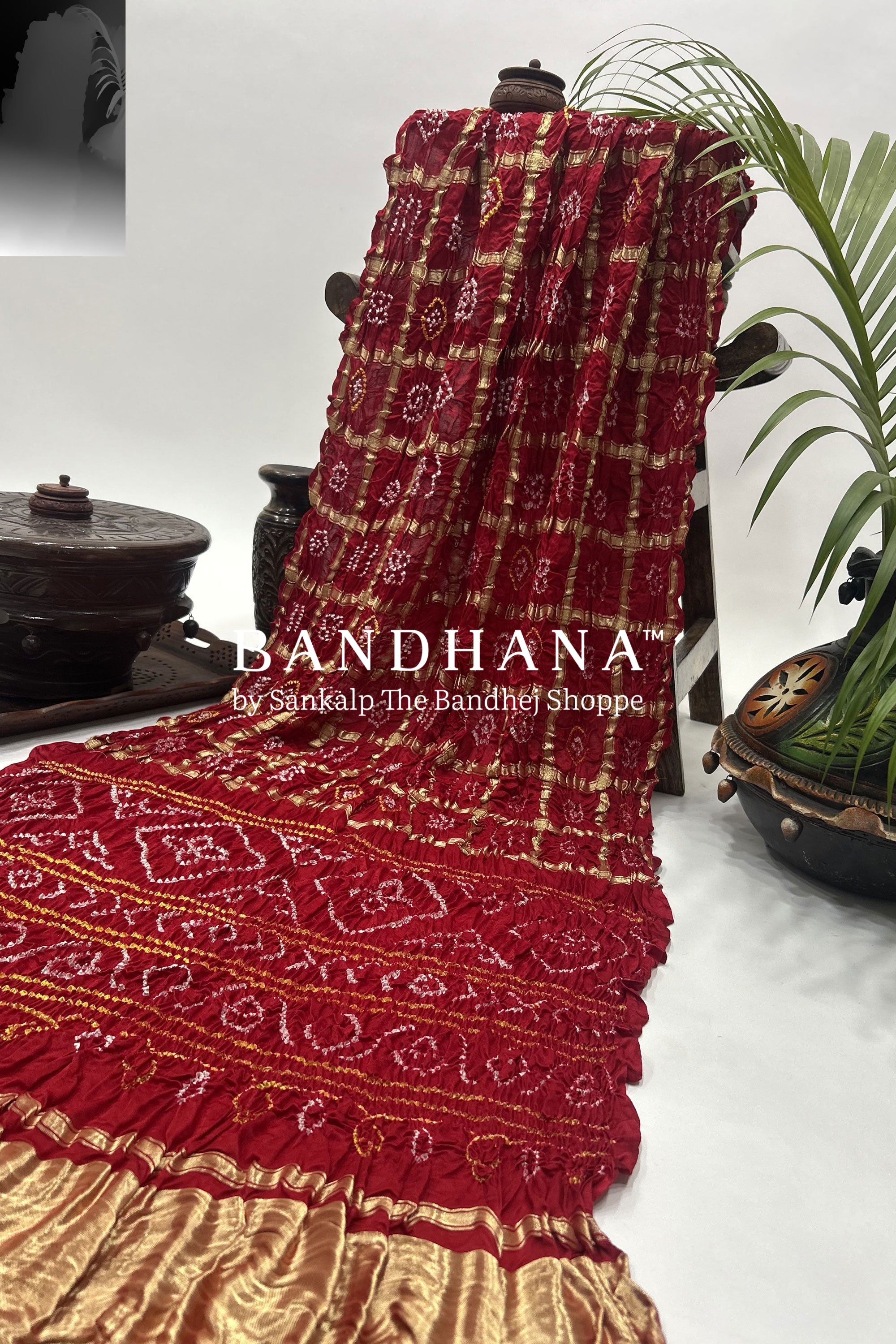 Red Gajji Garchola Bandhani Saree Sarees