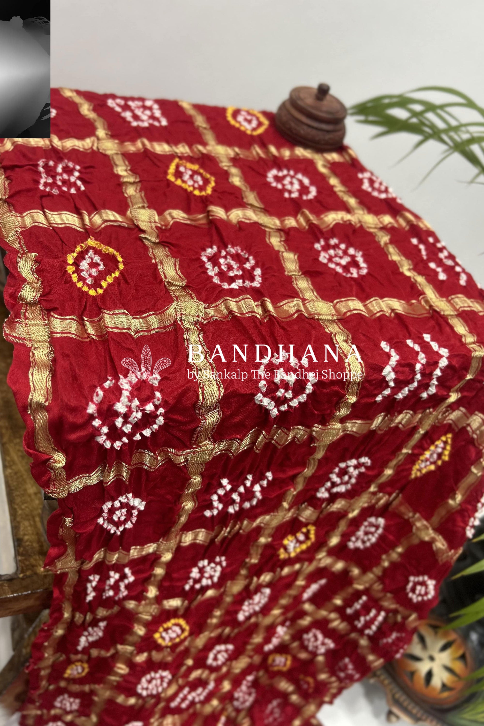 Red Gajji Garchola Bandhani Saree Sarees