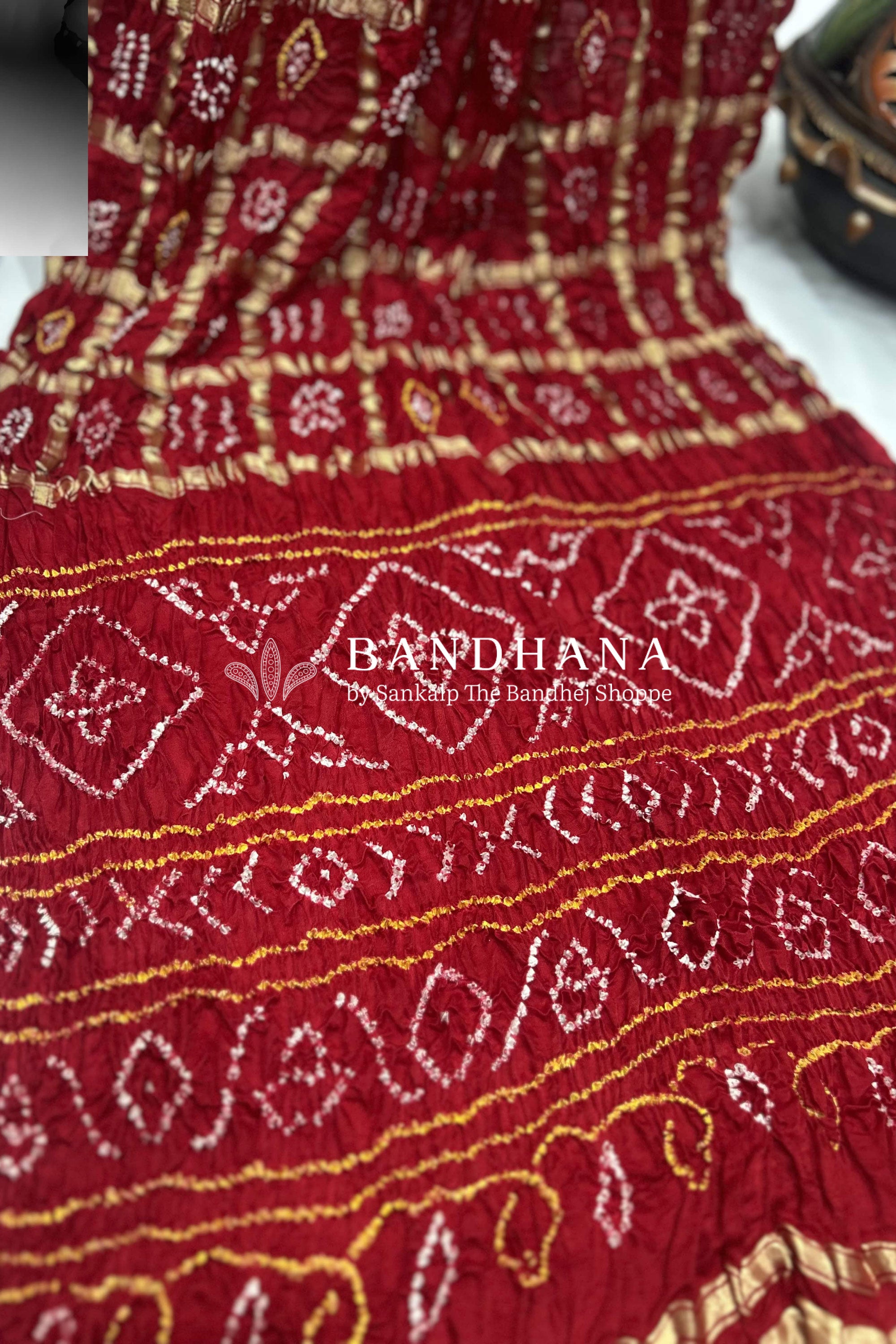 Red Gajji Garchola Bandhani Saree Sarees