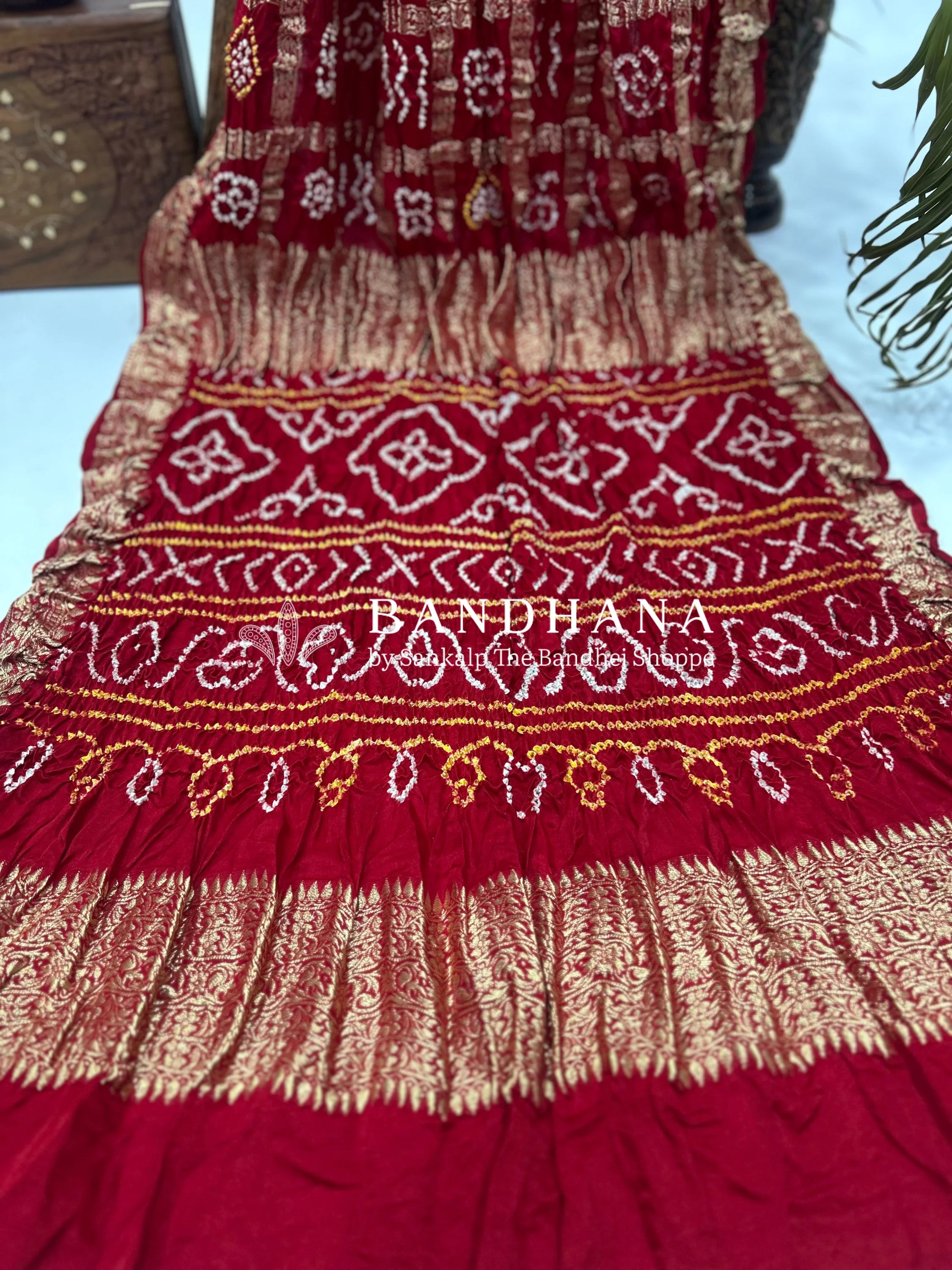 Red Gajji Nakshi Gharchola Bandhani Saree red / Gajji Sarees