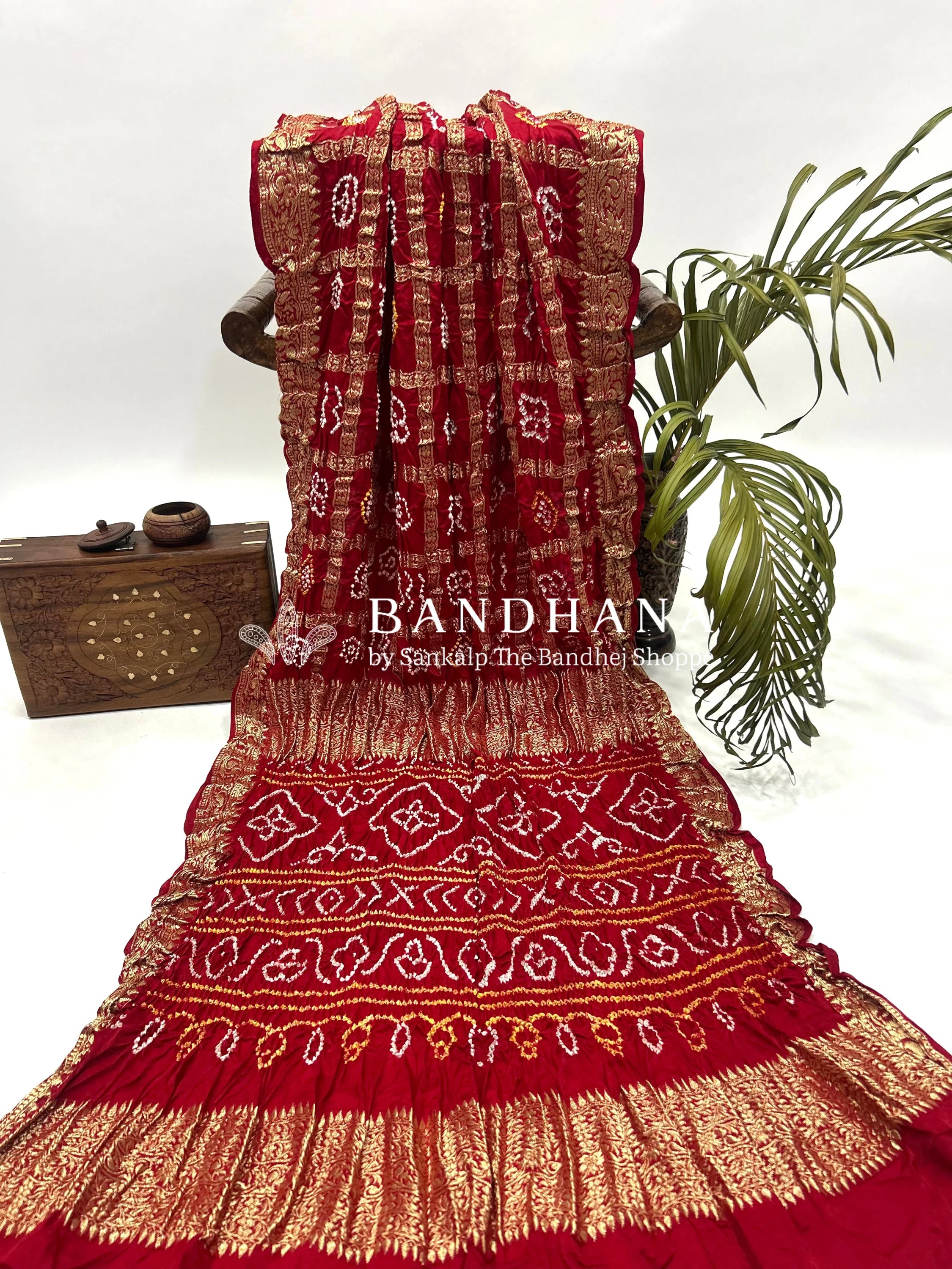 Red Gajji Nakshi Gharchola Bandhani Saree red / Gajji Sarees