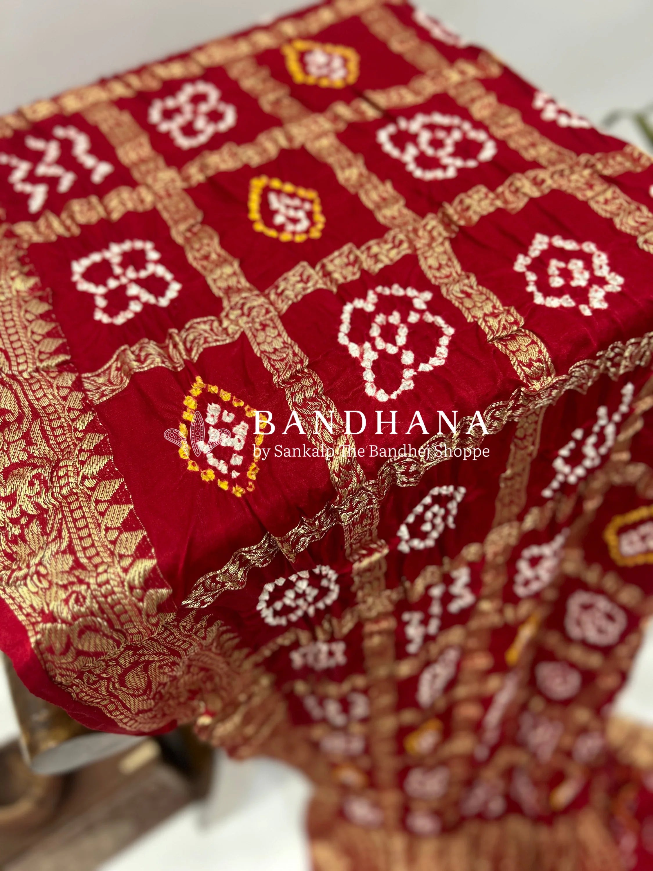 Red Gajji Nakshi Gharchola Bandhani Saree red / Gajji Sarees