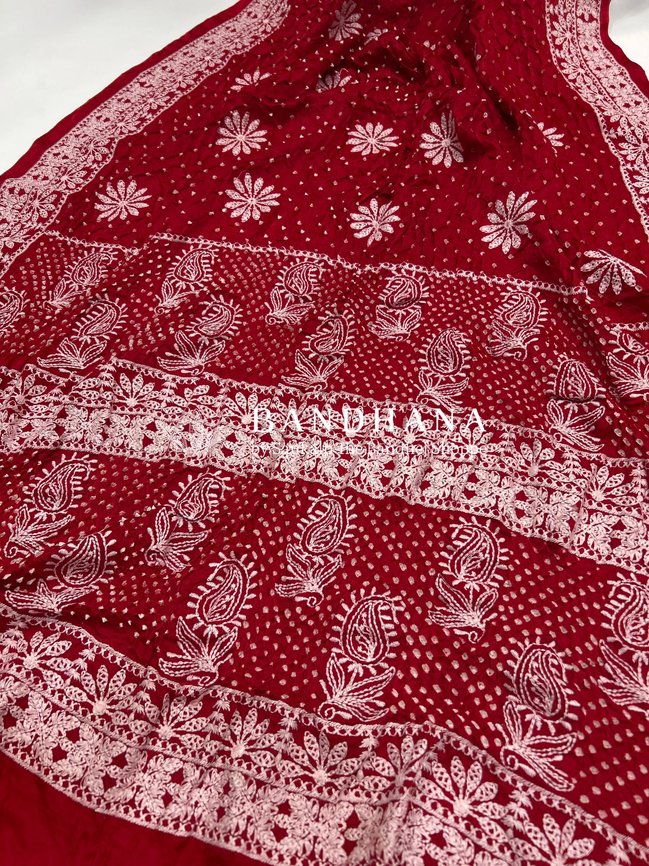 Red Gajji Silk Lucknowi Bandhani Saree red / Gajji Silk Sarees