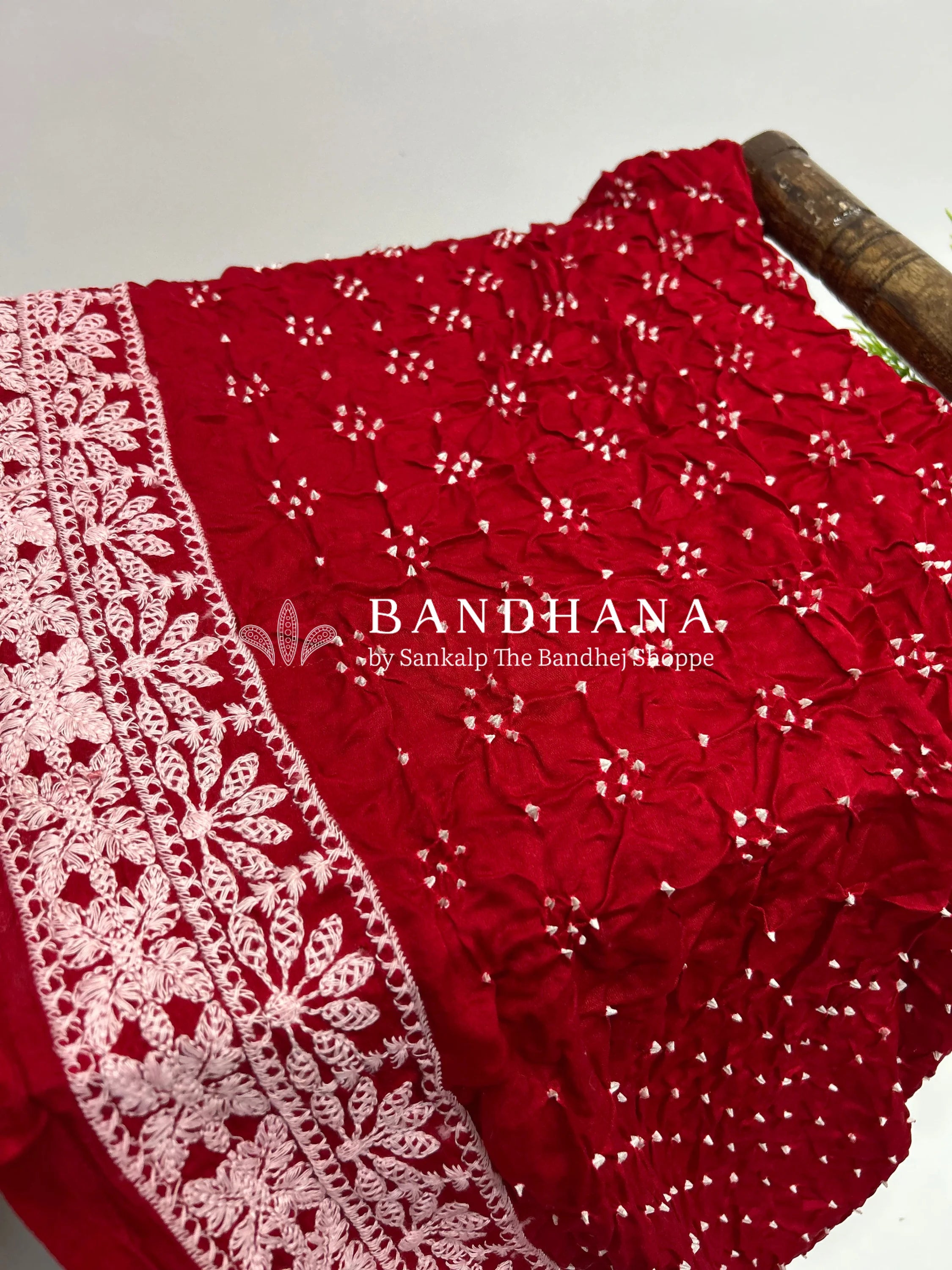 Red Gajji Silk Lucknowi Bandhani Saree red / Gajji Silk Sarees