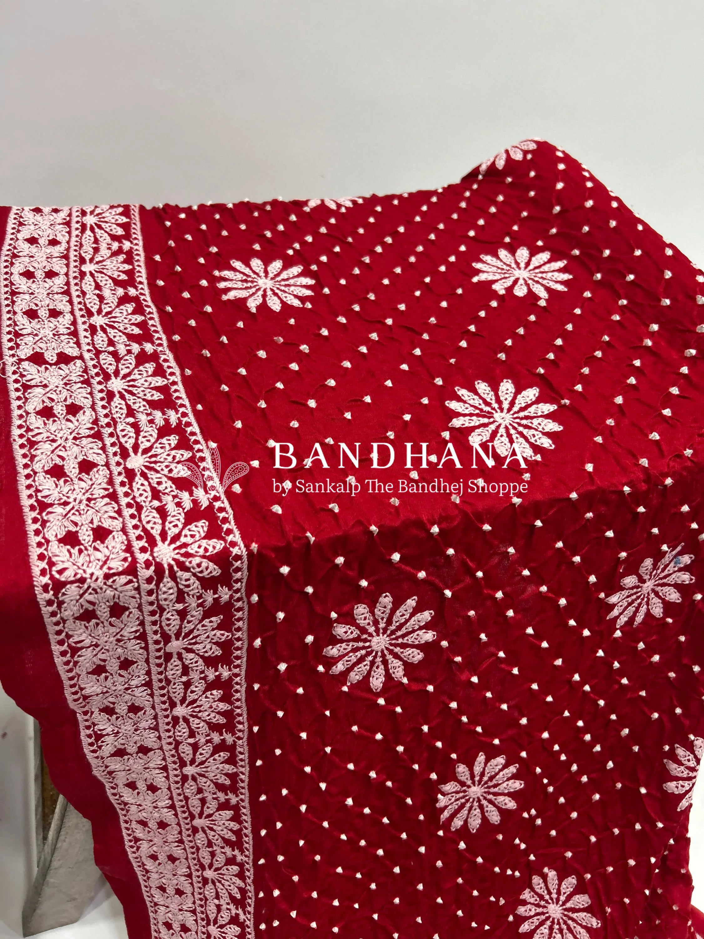 Red Gajji Silk Lucknowi Bandhani Saree red / Gajji Silk Sarees
