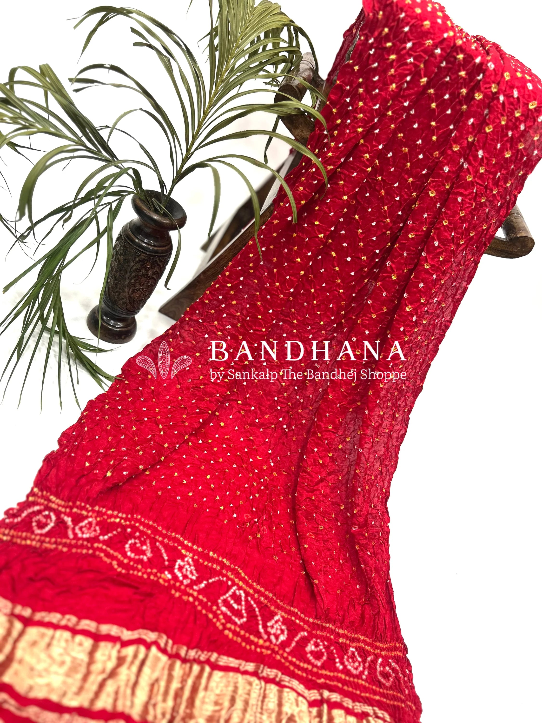 Red Gajji Silk Single Dot Bandhani Dupatta Dupattas