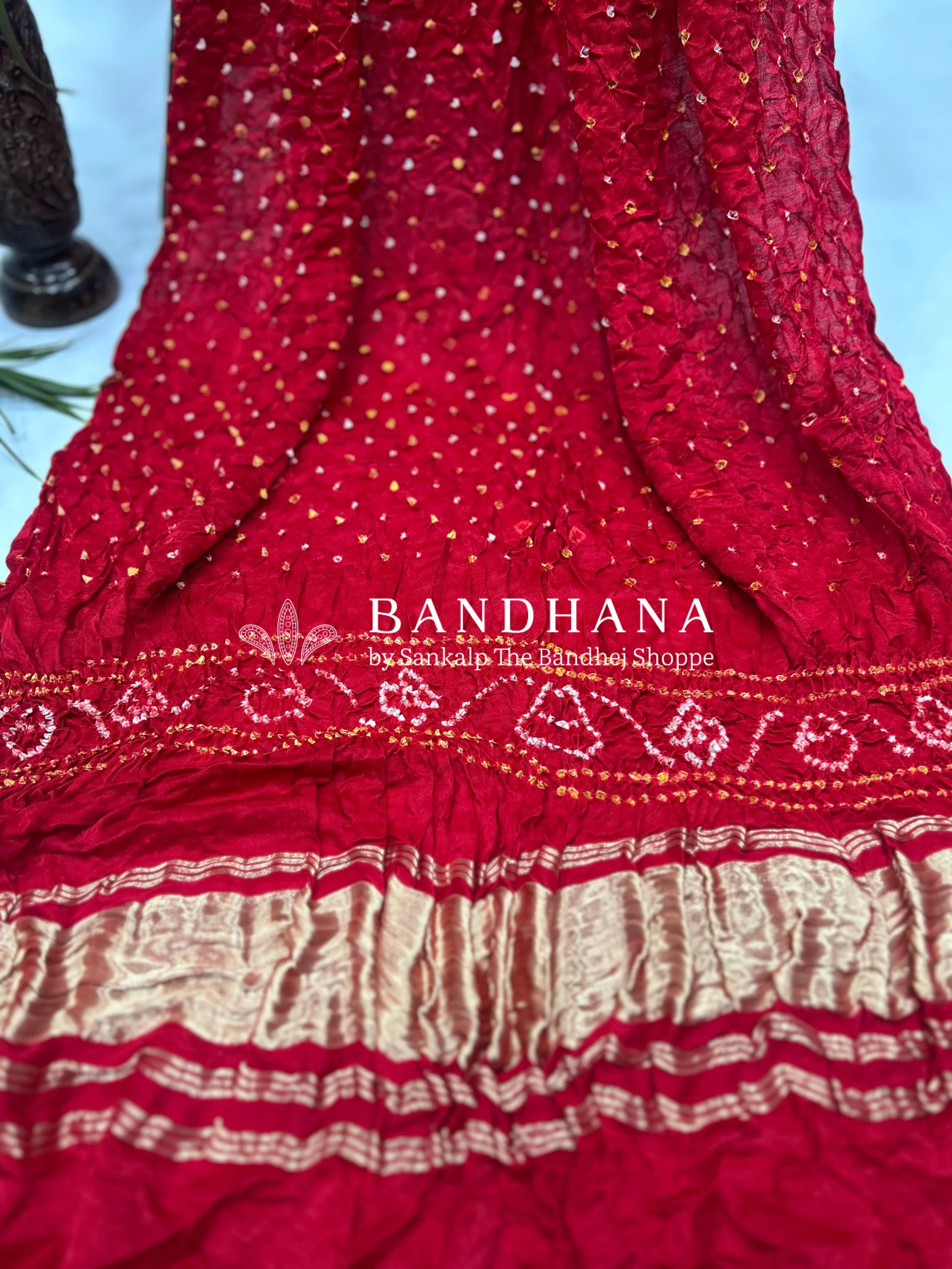 Red Gajji Silk Single Dot Bandhani Dupatta Dupattas
