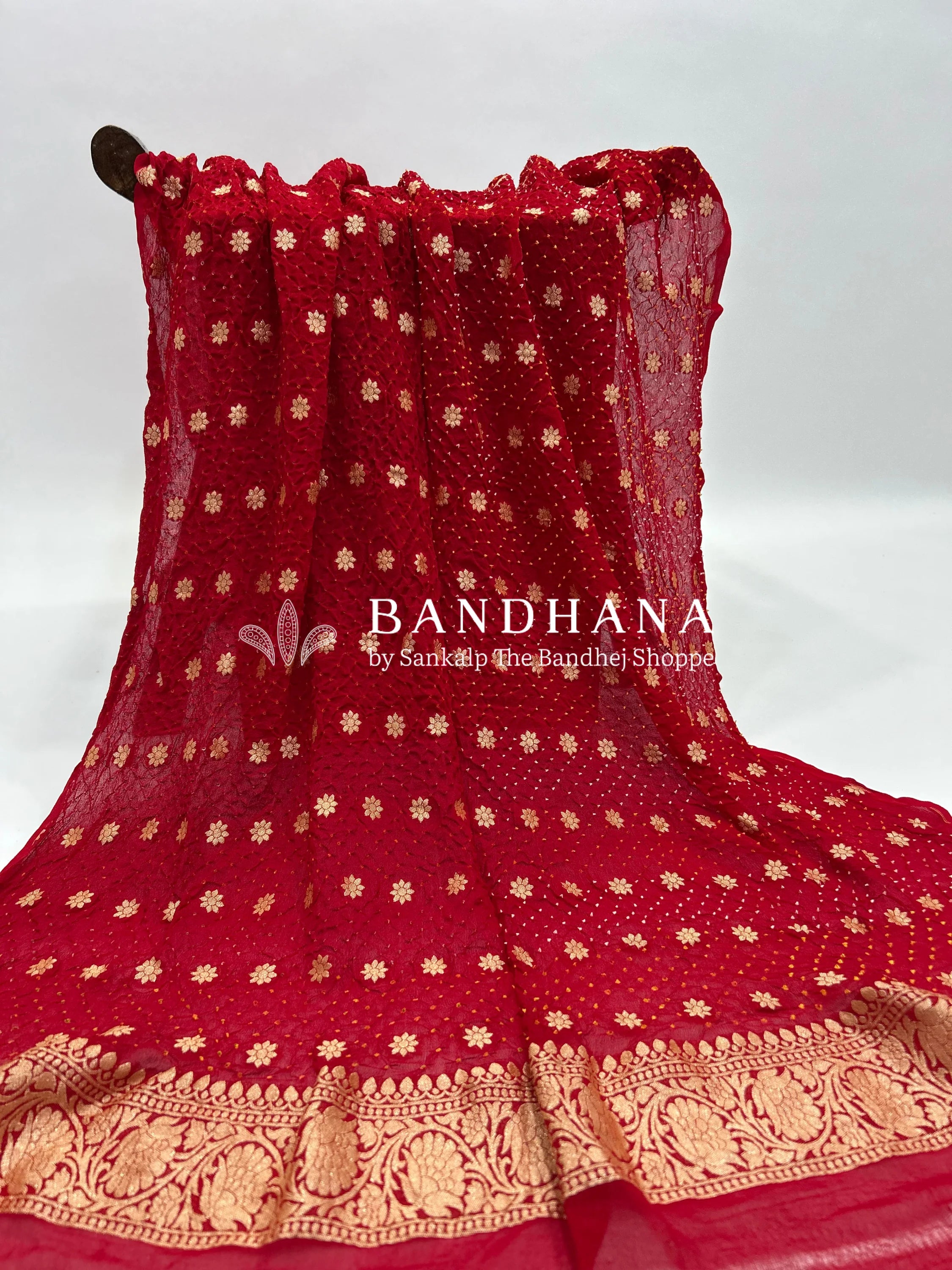 Red Georgette Banarasi Bandhani Kurti Material red / Georgette Dresses