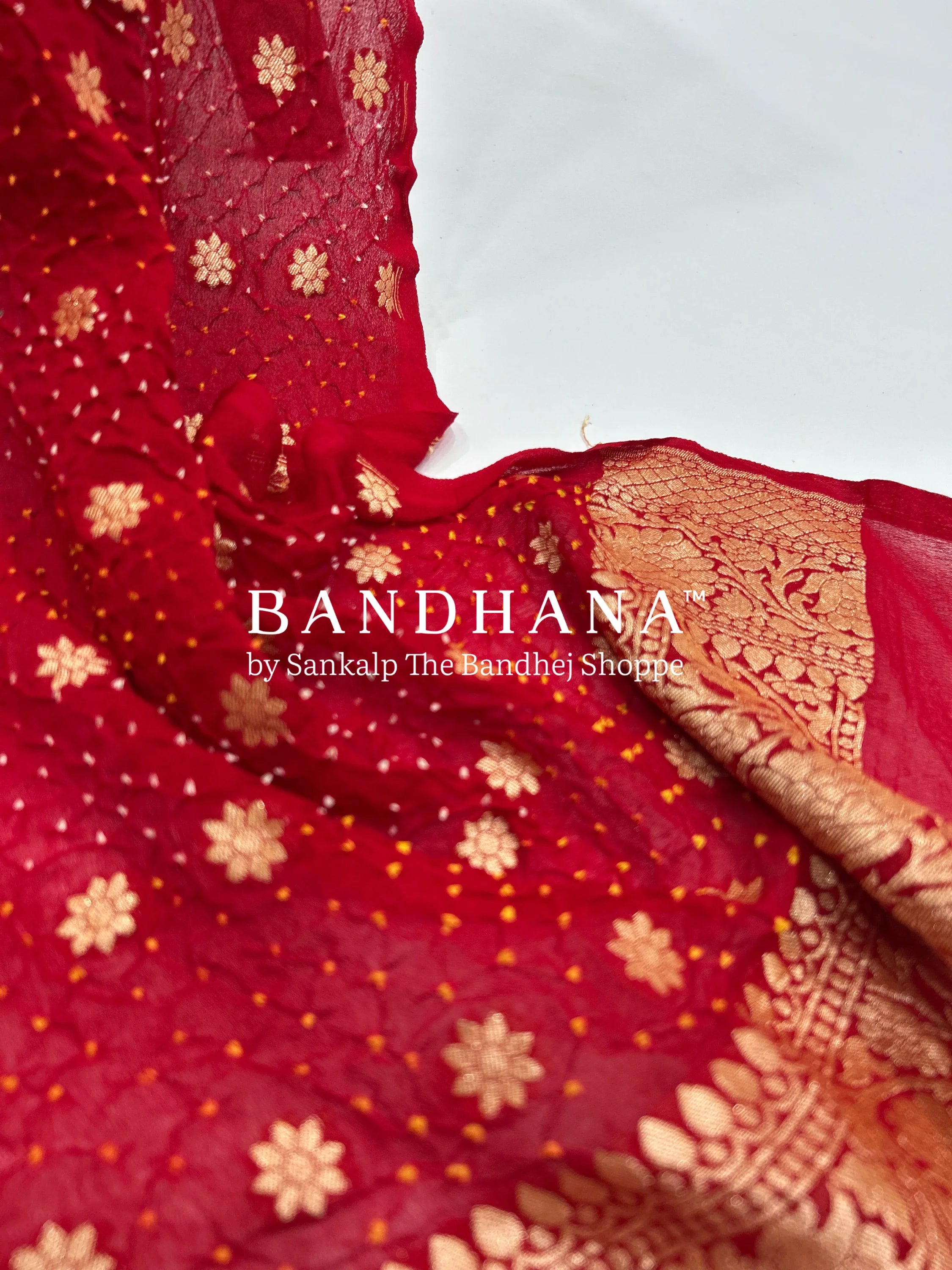 Red Georgette Banarasi Bandhani Kurti Material red / Georgette Dresses