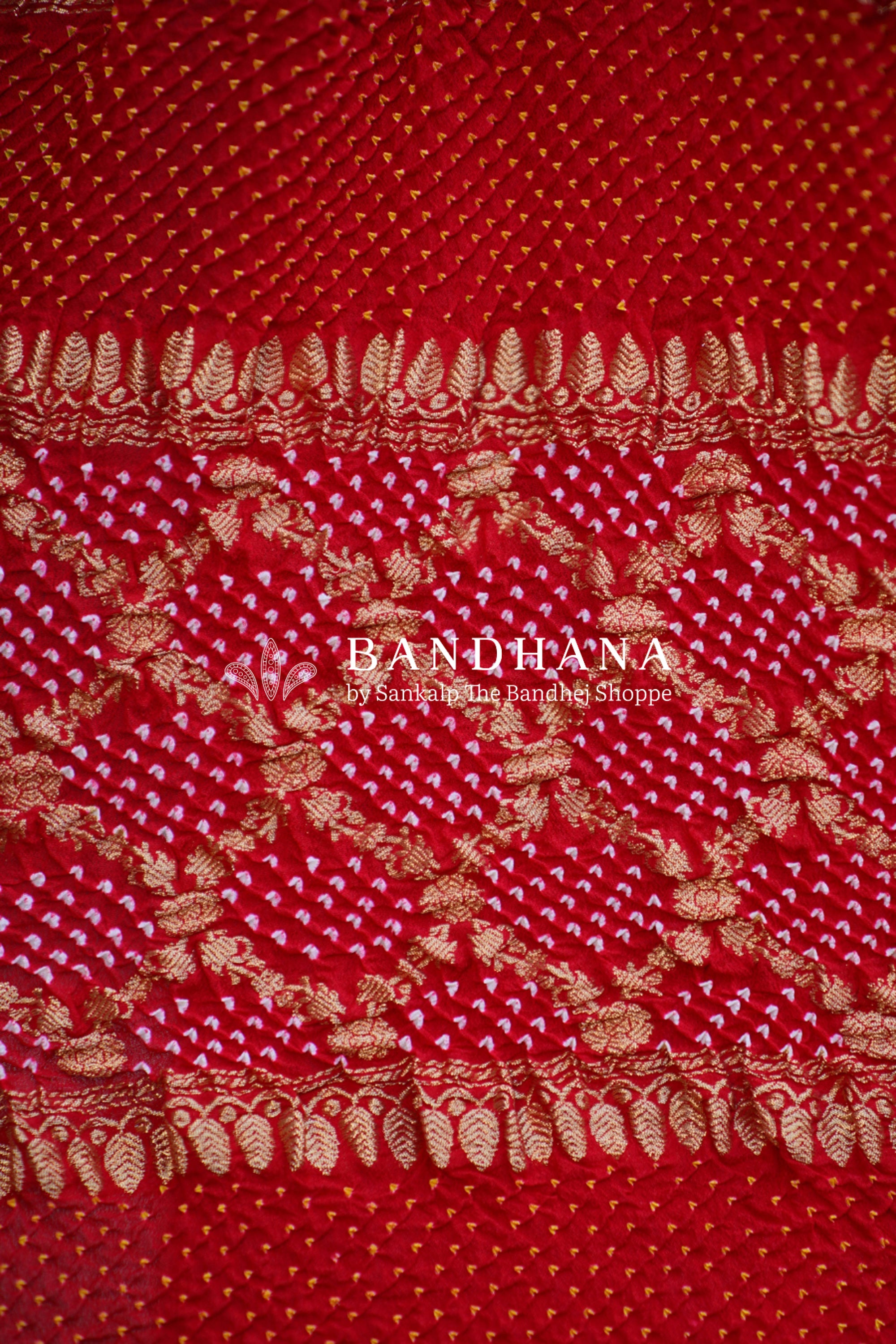 Red Georgette Banarasi Real Zari Bandhani Saree Sarees