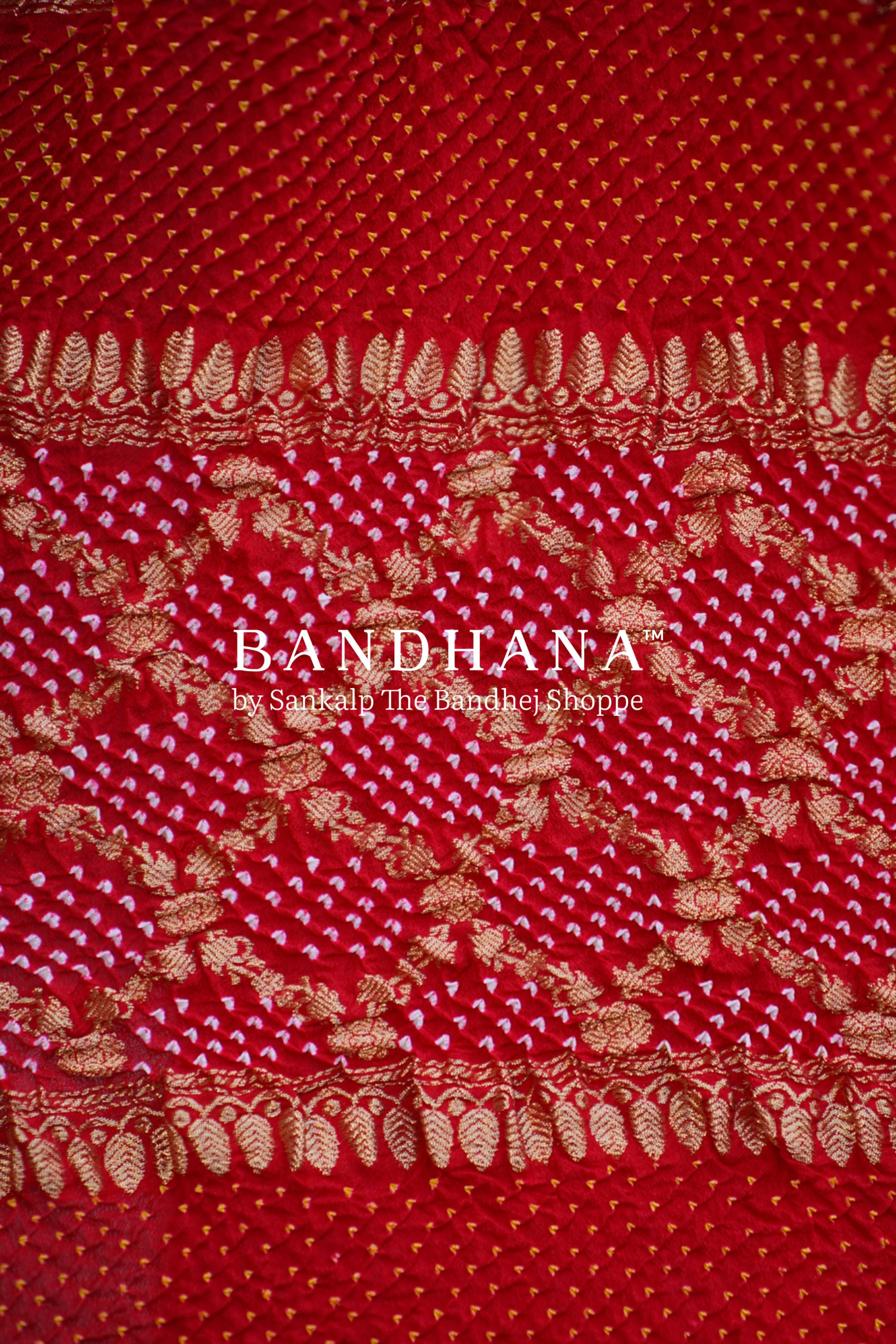 Red Georgette Banarasi Real Zari Bandhani Saree Sarees