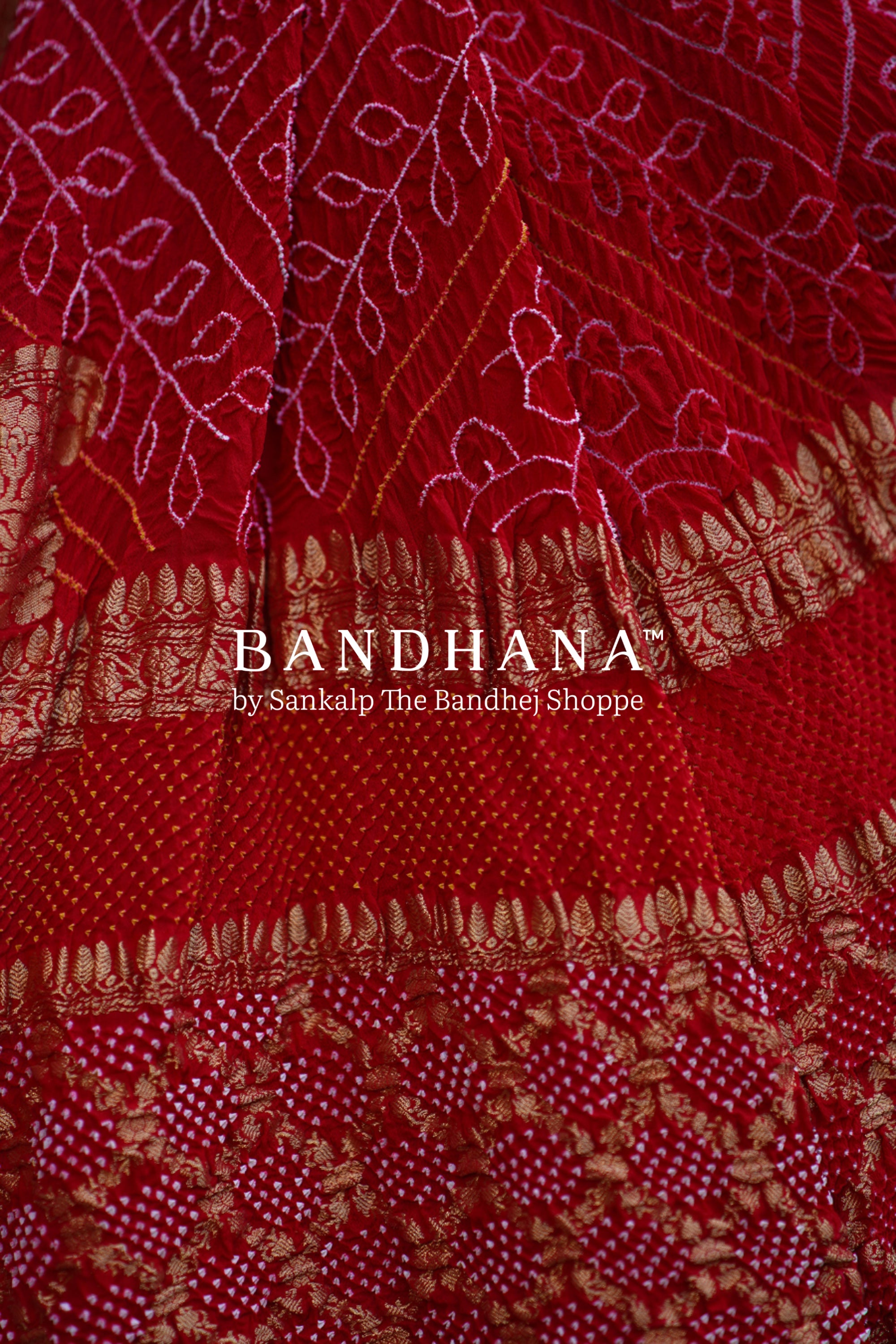 Red Georgette Banarasi Real Zari Bandhani Saree Sarees