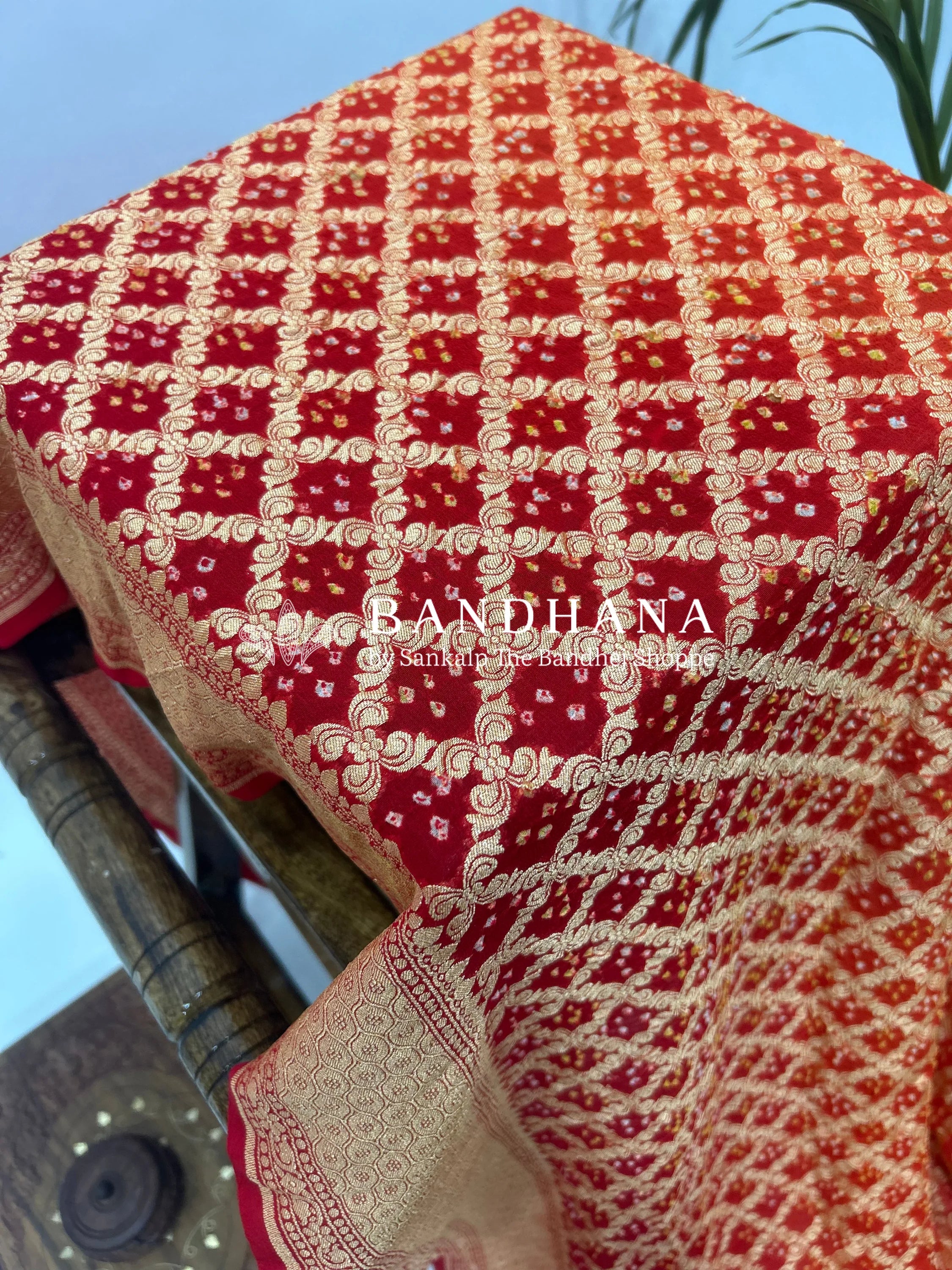 Red Georgette Jaal Bandhani Saree Sarees