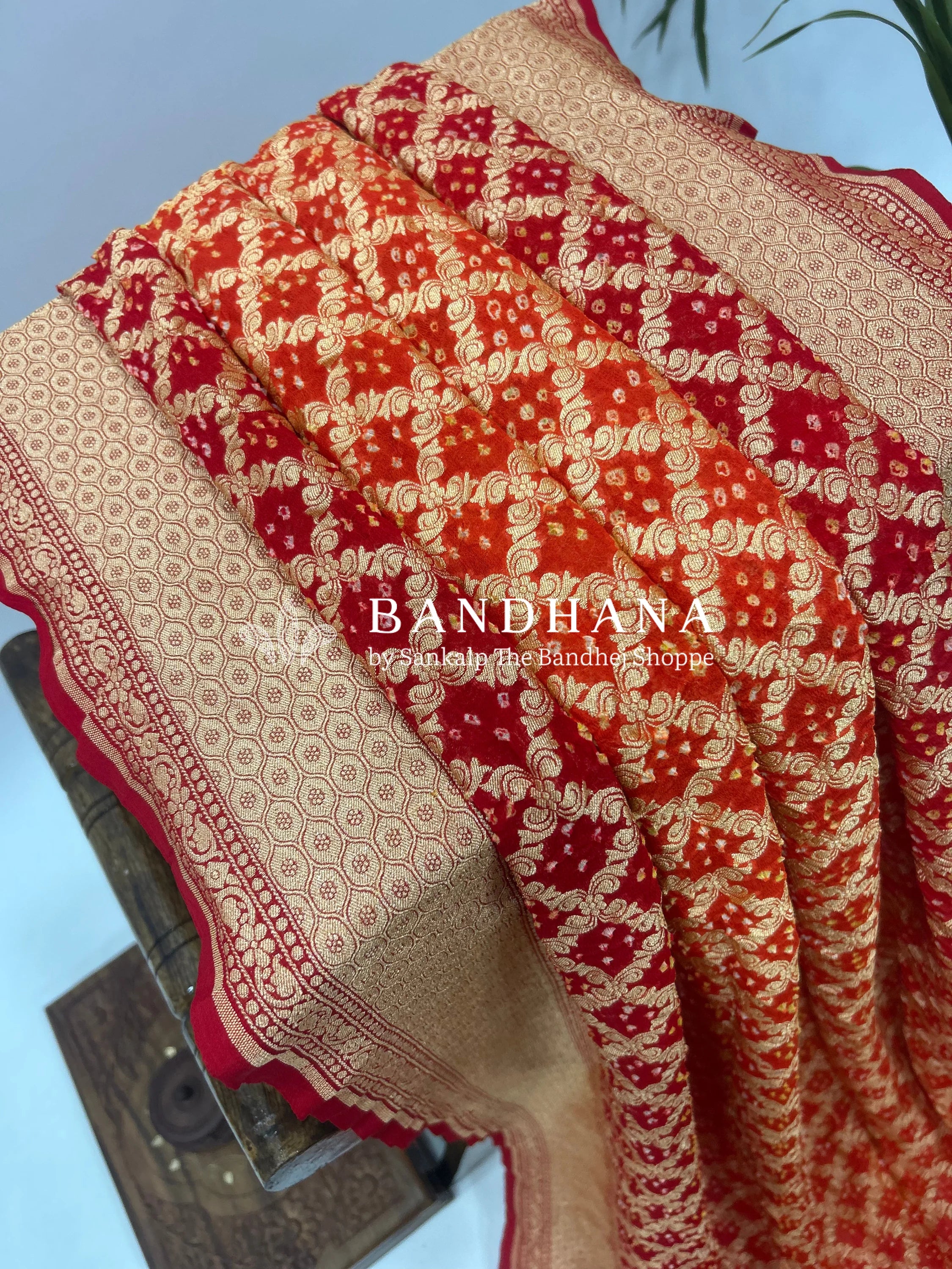 Red Georgette Jaal Bandhani Saree Sarees