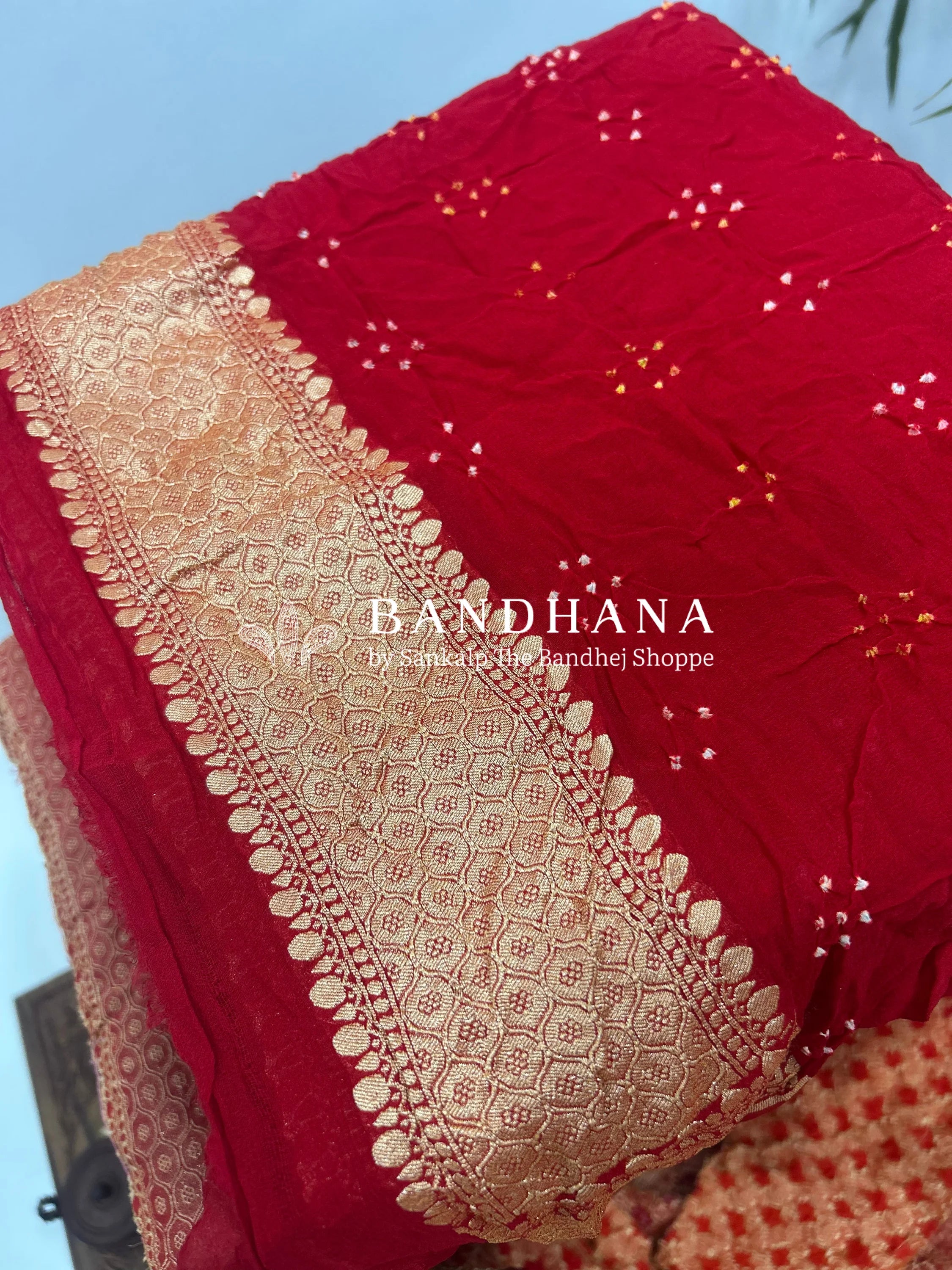 Red Georgette Jaal Bandhani Saree Sarees