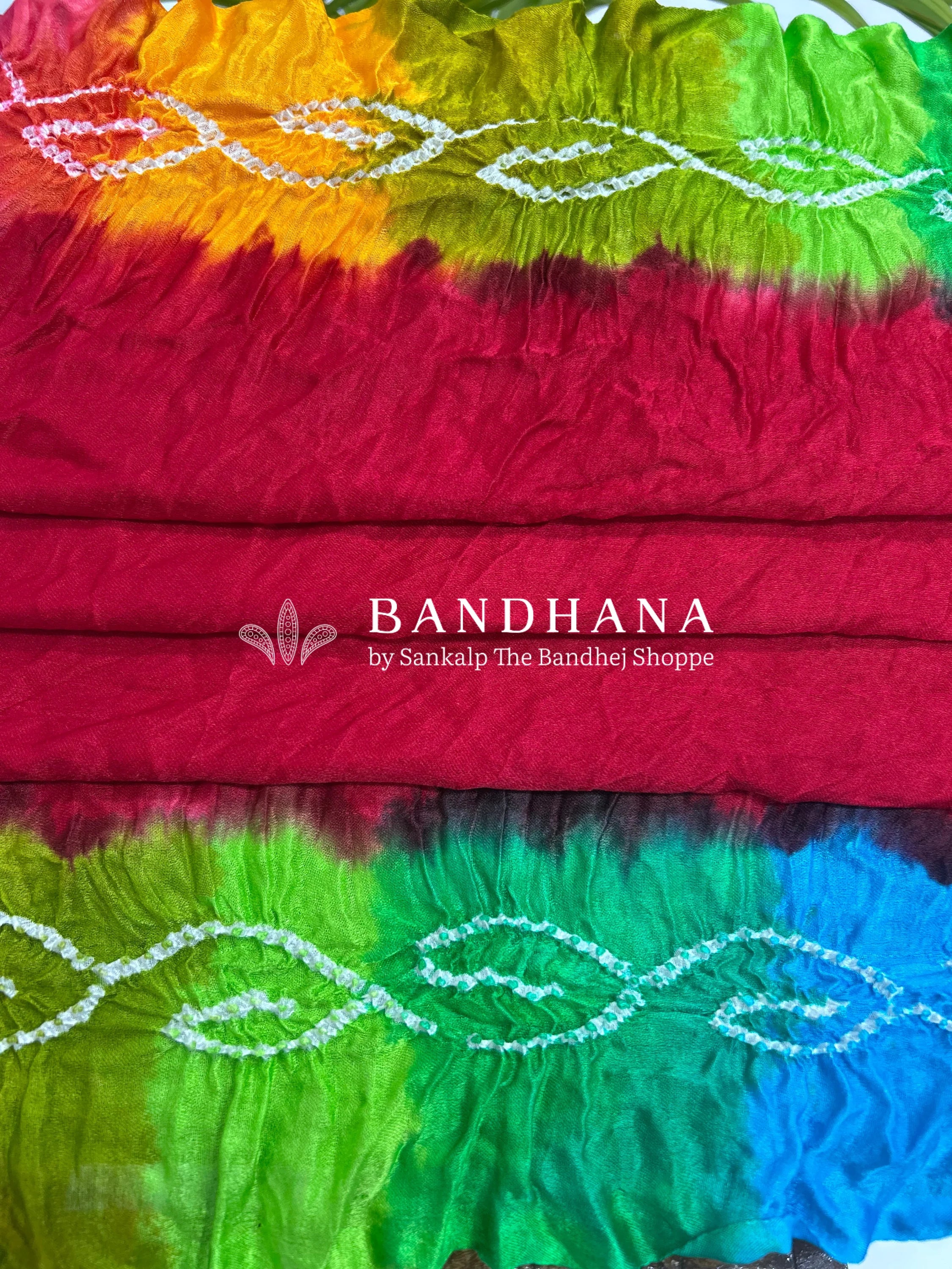 Red Multi Colour Palav Gajji Silk Single Dot Bandhani Saree Sarees